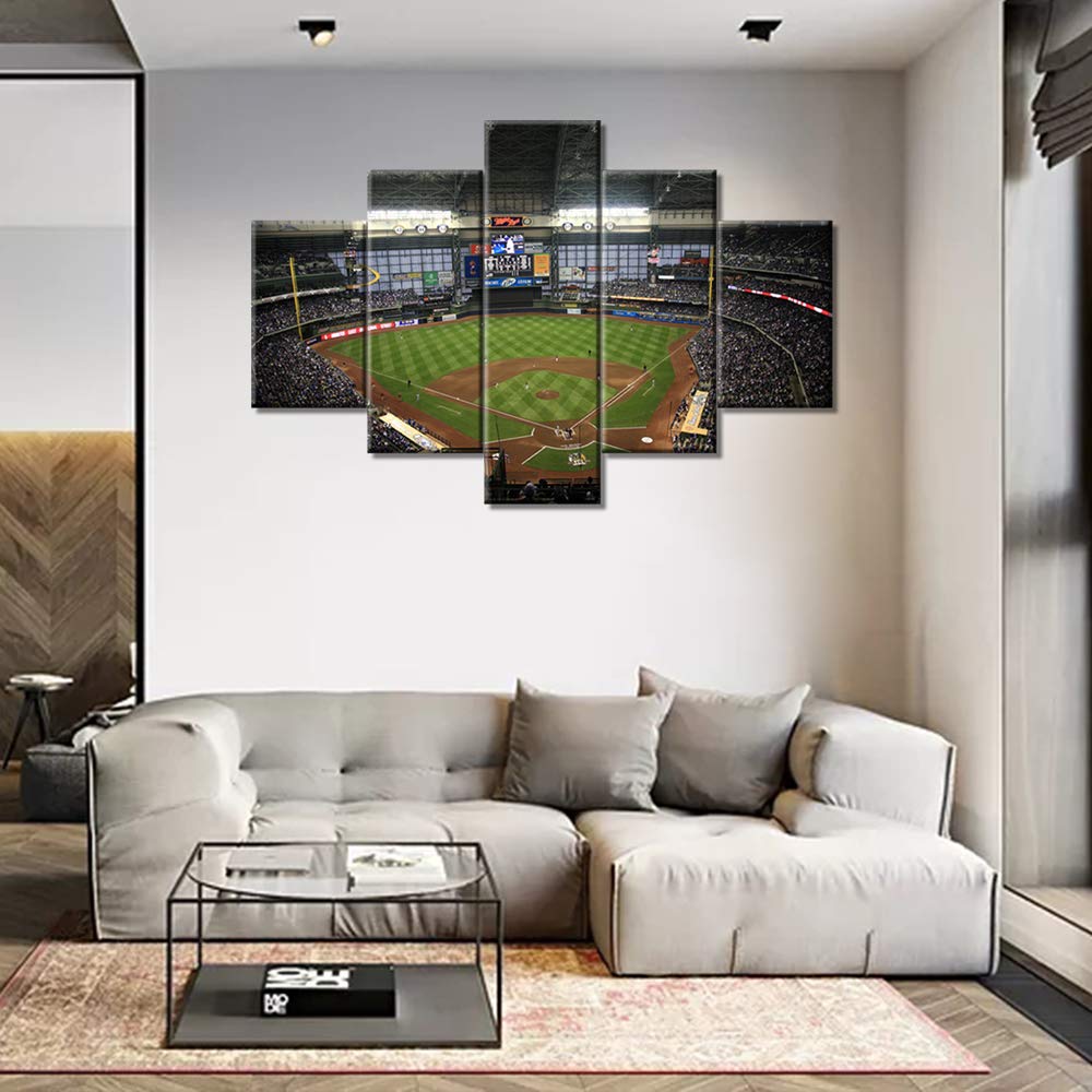 5 Panels Baseball Stadium Canvas Wall Art - Rustic Home Decor for Living Room, Bedroom & Office - Giclee Gallery-Wrapped Framed Ready to Hang (60
