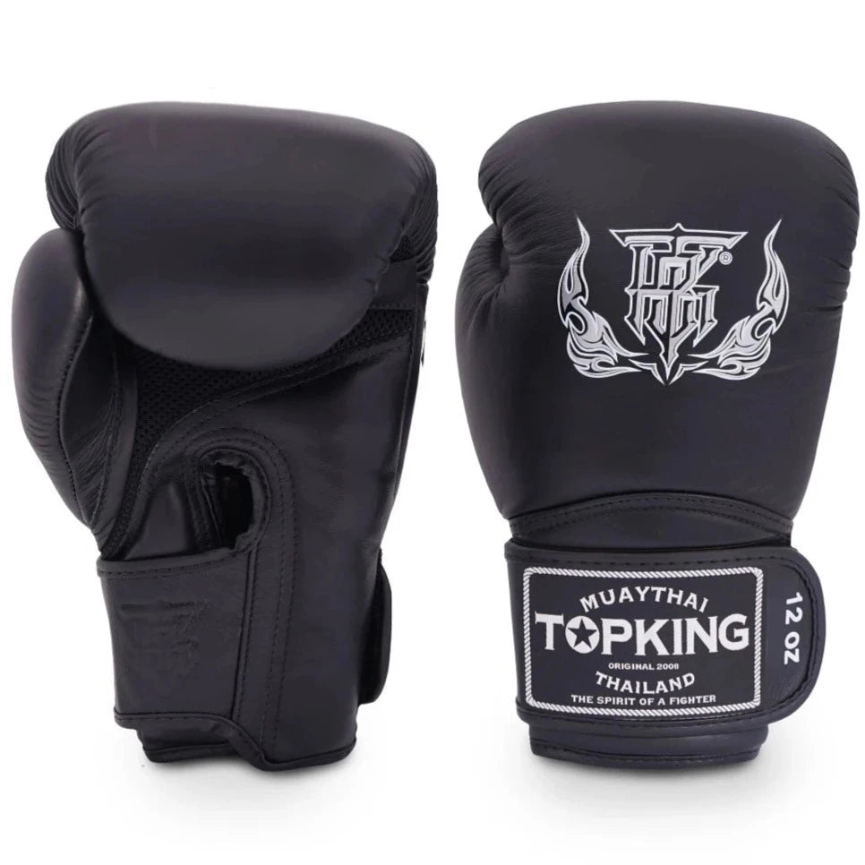 TOP KING GLOVES SUPER AIR Hook & Loop Training Gloves - Black | MMA, Boxing, Kickboxing & Fitness Workout Gear