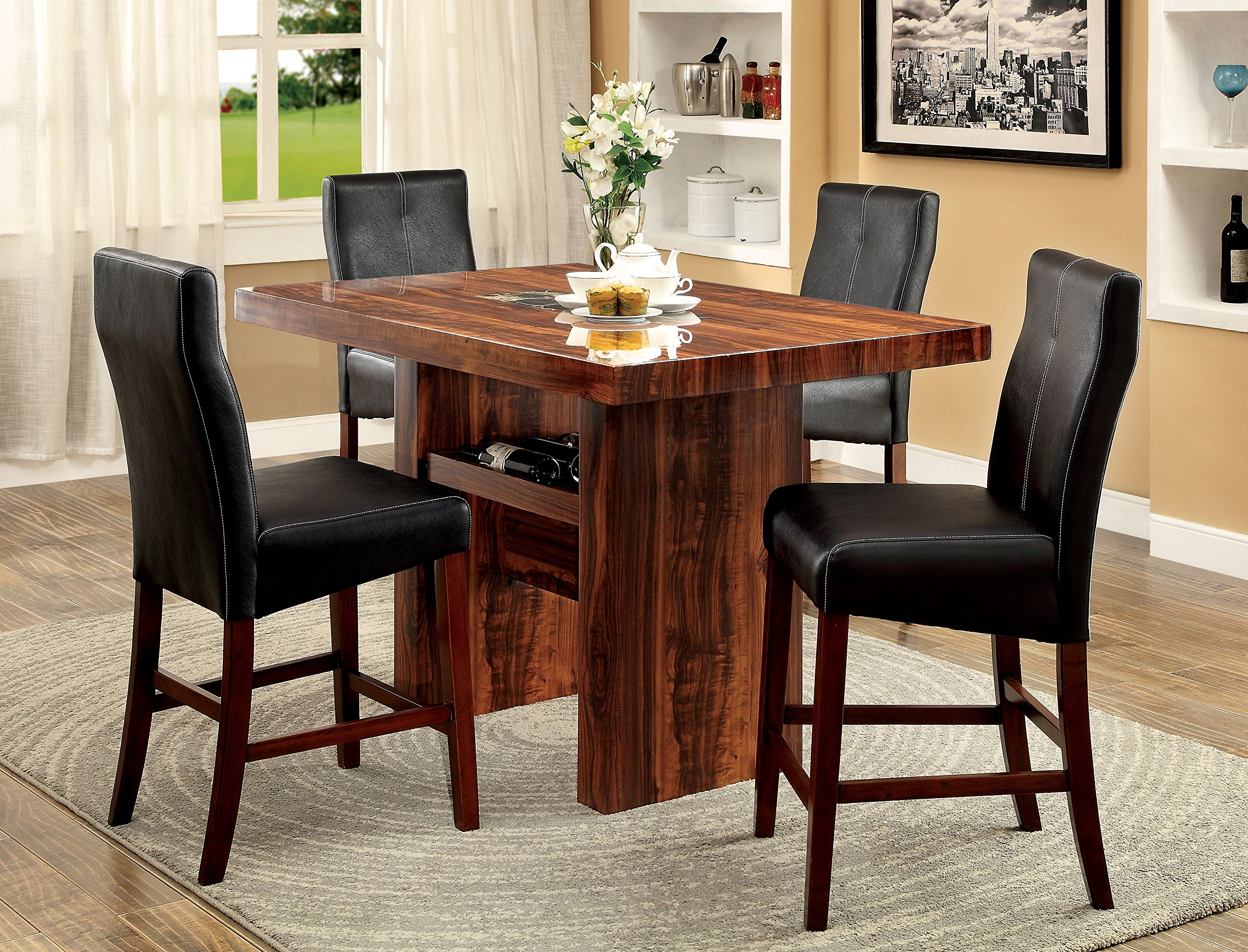 Furniture of America Kona Pub Chair - Black Bar Stool for Kitchen Island, Counter Height Dining & Home Bar - Comfortable & Durable Pub Height Chair