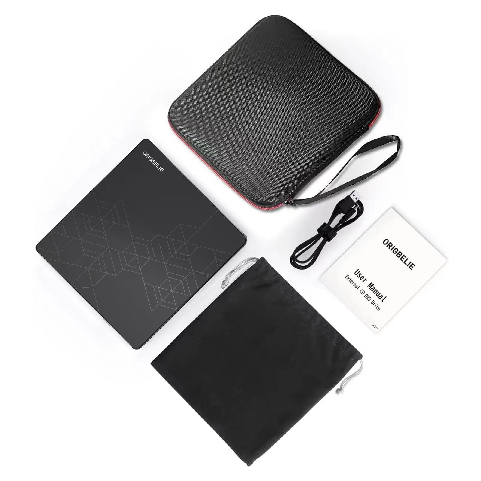 Portable External CD DVD Drive USB 3.0 with 2 USB Ports & TF/SD Card Slots - CD Burner for Laptop, Mac, PC (Windows 11/10/8/7, Linux) - Includes Carrying Case - Perfect for Home Office, Travel & Data Backup