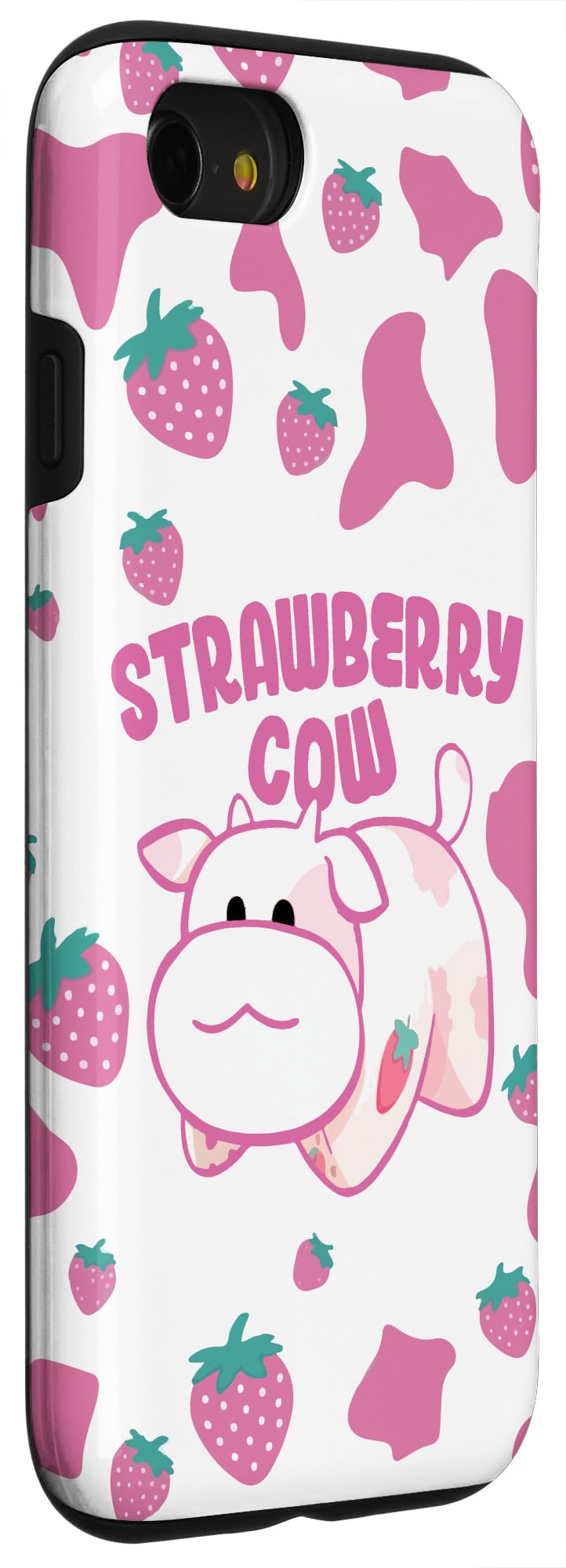 Cute Pink Milk Strawberry Cow Animal Pattern Phone Case for iPhone SE (2020) / 7 / 8 - Soft Protective Cover for Girls, Teens & Women - Perfect for School, Work & Everyday Use