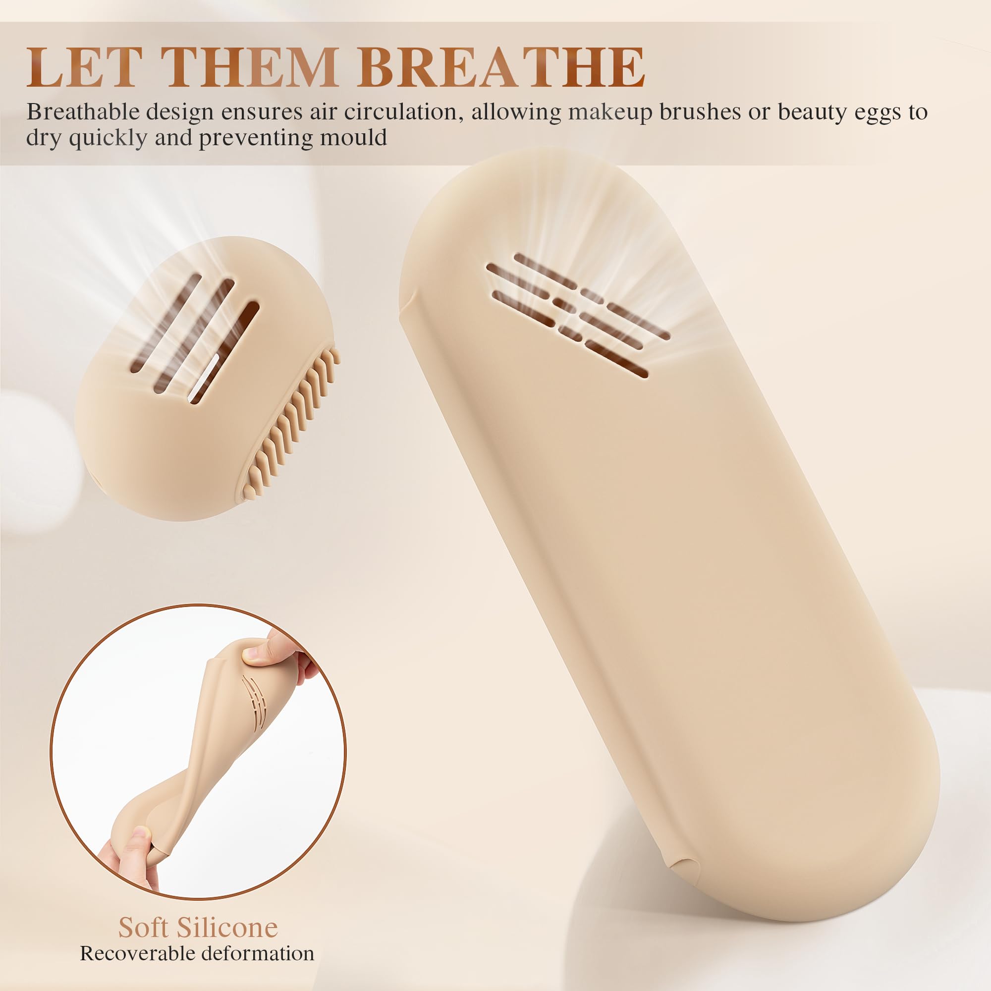 Silicone Makeup Brush Holder & Travel Cosmetic Bag - Large Beauty Blender Case for Women | Portable Makeup Organizer for Travel, Home & Professional Use | Khaki