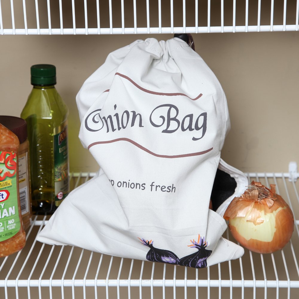 Home-X White Drawstring Vegetable Storage Bag - Keeps Onions Fresh Longer (10lbs Capacity) | Perfect for Kitchen Pantry, Grocery Shopping & Produce Organization