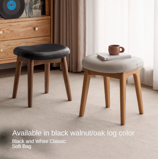 Solid Oak & Cherry Wood Makeup Stool - Natural Wood Vanity Seat with Storage for Bedroom, Bathroom & Dressing Room