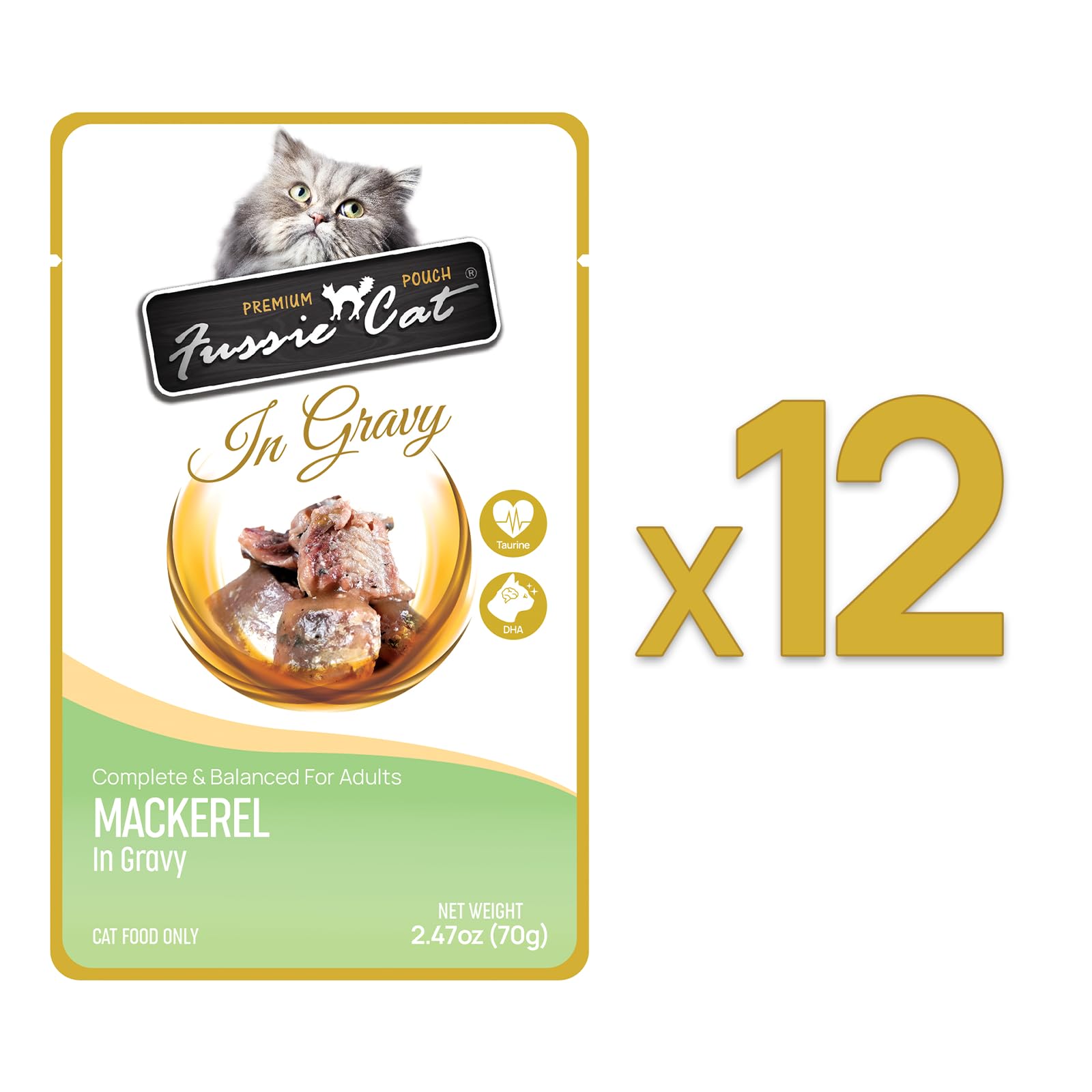 Premium Fussie Cat Mackerel in Gravy - High Protein Wet Cat Food for Adult & Senior Cats - Perfect for Picky Eaters & Mealtime Enrichment