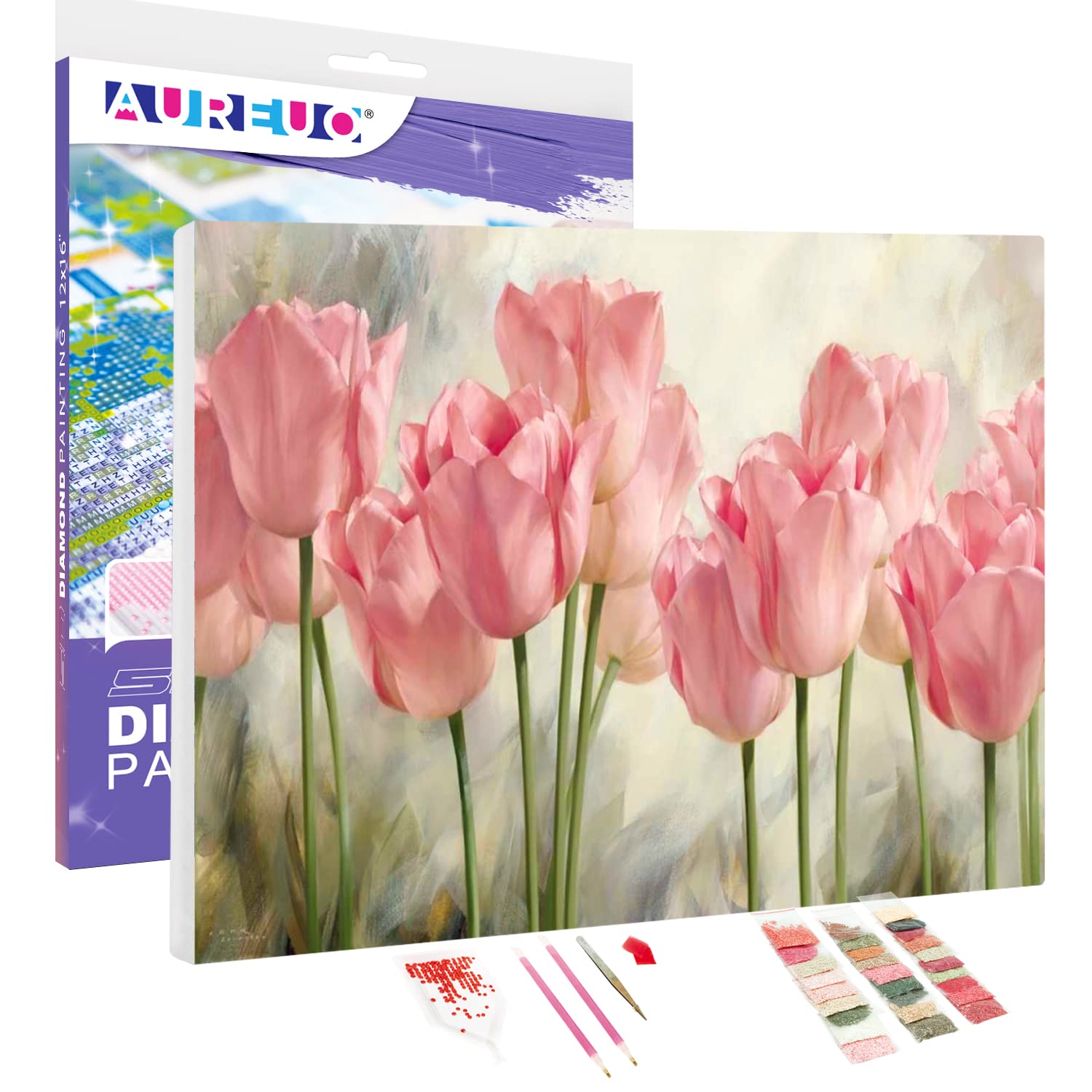 5D Diamond Painting Kit for Adults & Kids - Tulips Flower Art on Stretched Canvas (12x16 Inch Frame) | DIY Full Drill Crystal Rhinestone Embroidery | Home Wall Decor for Living Room, Bedroom & Office
