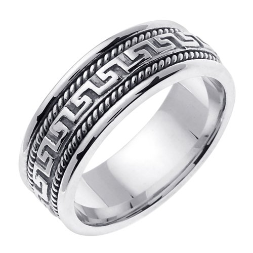 Men's Sterling Silver Greek Key Wedding Band Ring - Sizes 9-14 - Elegant Wedding Jewelry for Grooms & Anniversary Gifts