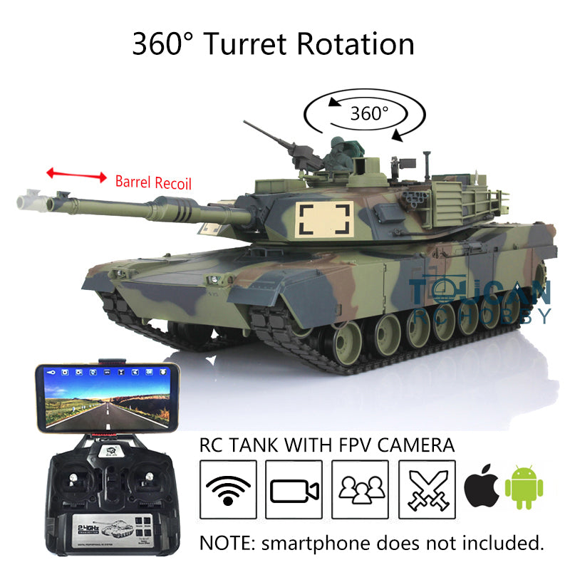 1:16 Scale 7.0 Henglong 2.4Ghz RTR RC Tank - M1A2 Abrams Model 3918 with Steel Gearbox, Barrel Recoil & 360° Rotating Turret | Perfect for Military Enthusiasts, Collectors and Outdoor RC Battles