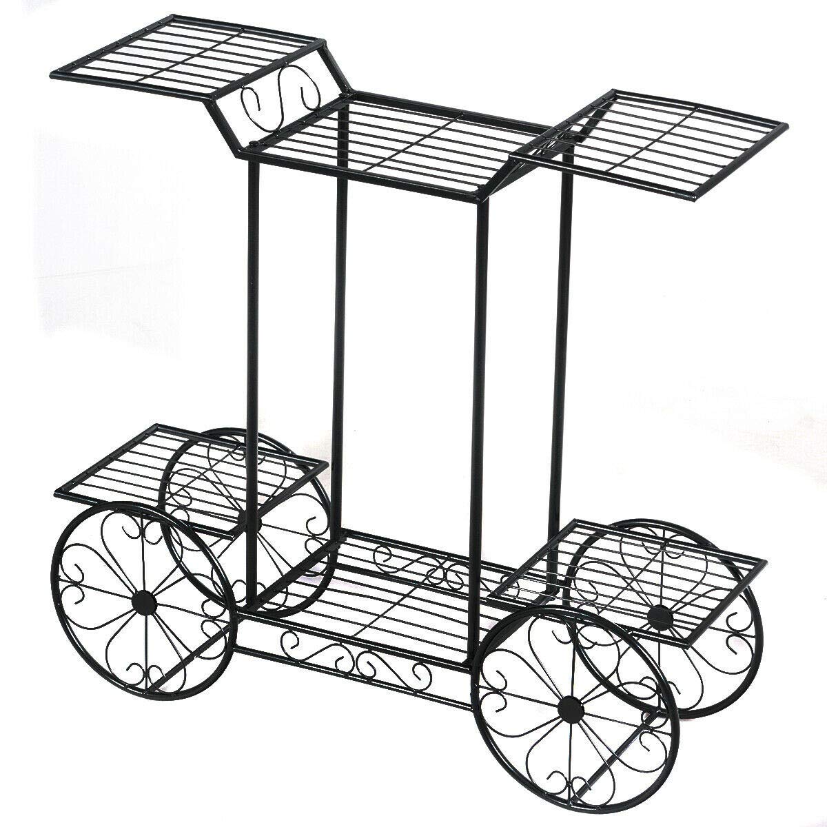 6-Tier Garden Cart Flower Rack - Heavy Duty Metal Plant Holder & Display Stand for Outdoor Garden Decor, Patio, Balcony - Perfect for Organizing Pots, Flowers, and Gardening Tools