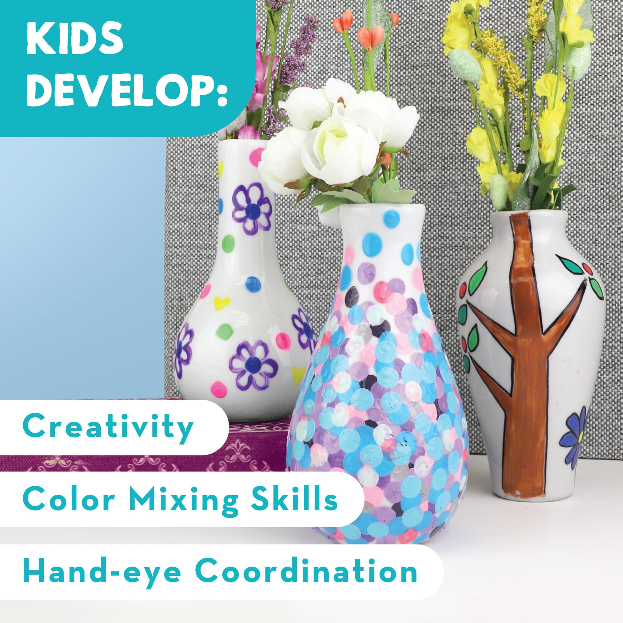 MindWare DIY Paint Your Own Vases Kit - Creative Ceramic Vase Painting Set for Kids & Adults - Perfect for Home Decor, Gifts & Art Projects