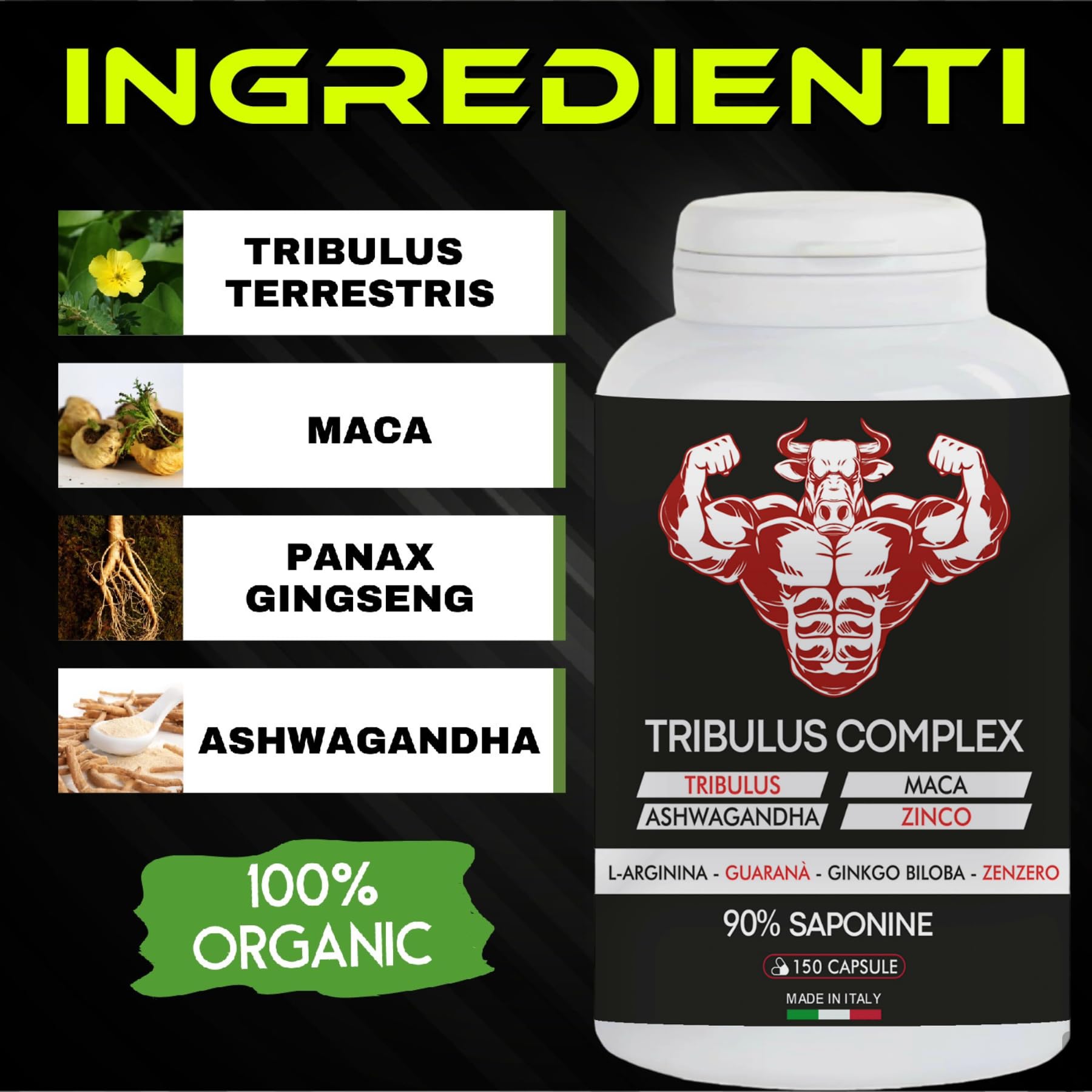Pure High Dosage 150 Caps Black Maca Peruviana with Zinc, Ashwagandha & L-Arginine - Natural Testosterone Booster for Men, Libido & Energy Enhancer, Muscle Strength & Mass Builder - Perfect for Workout, Fitness & Vitality Support
