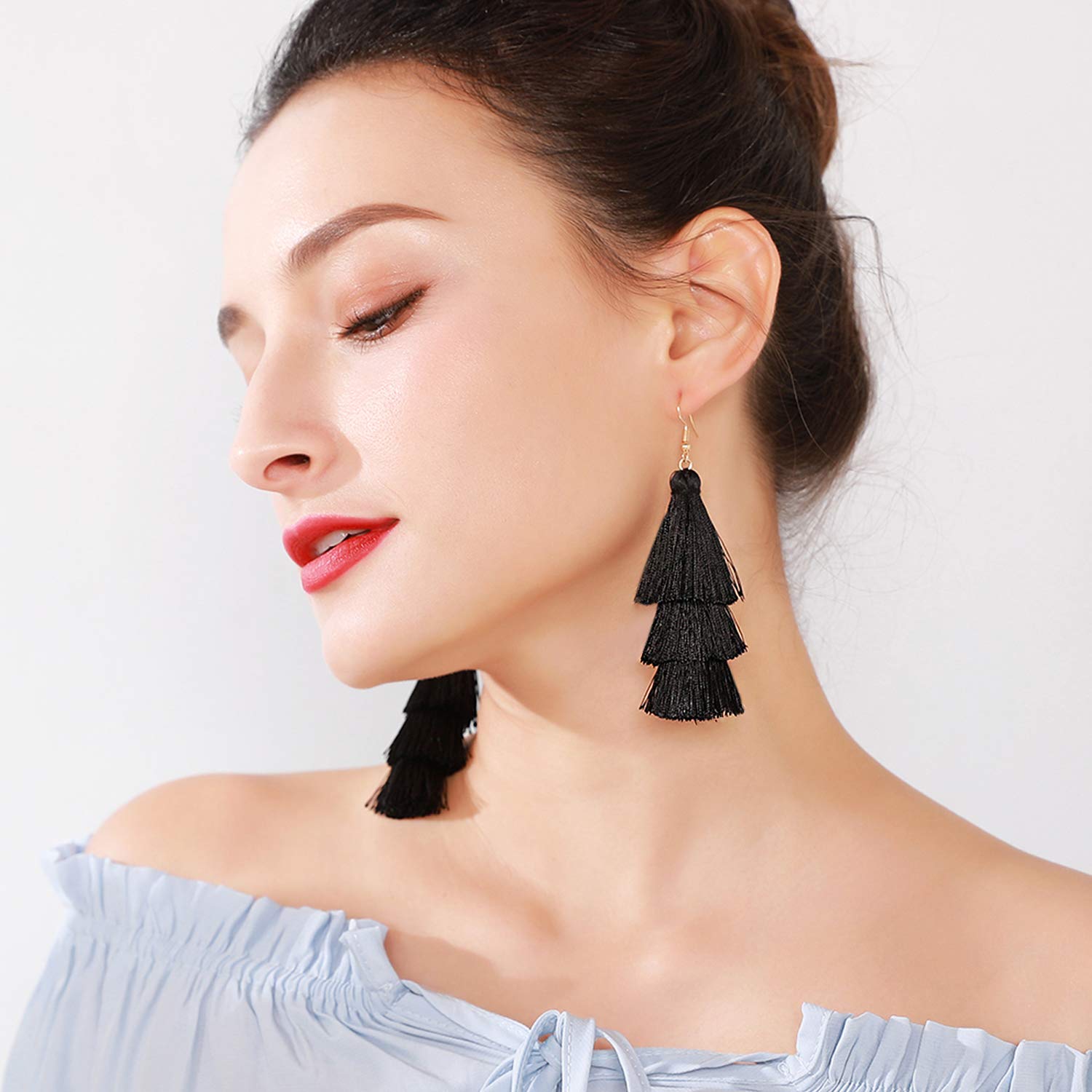 Bohemian 3-Tier Layered Colorful Tassel Earrings for Women | Big Dangle Drop Fashion Jewelry | Valentine's Day, Birthday Party Gift for Teen Girls | Perfect for Festivals, Date Nights & Special Occasions