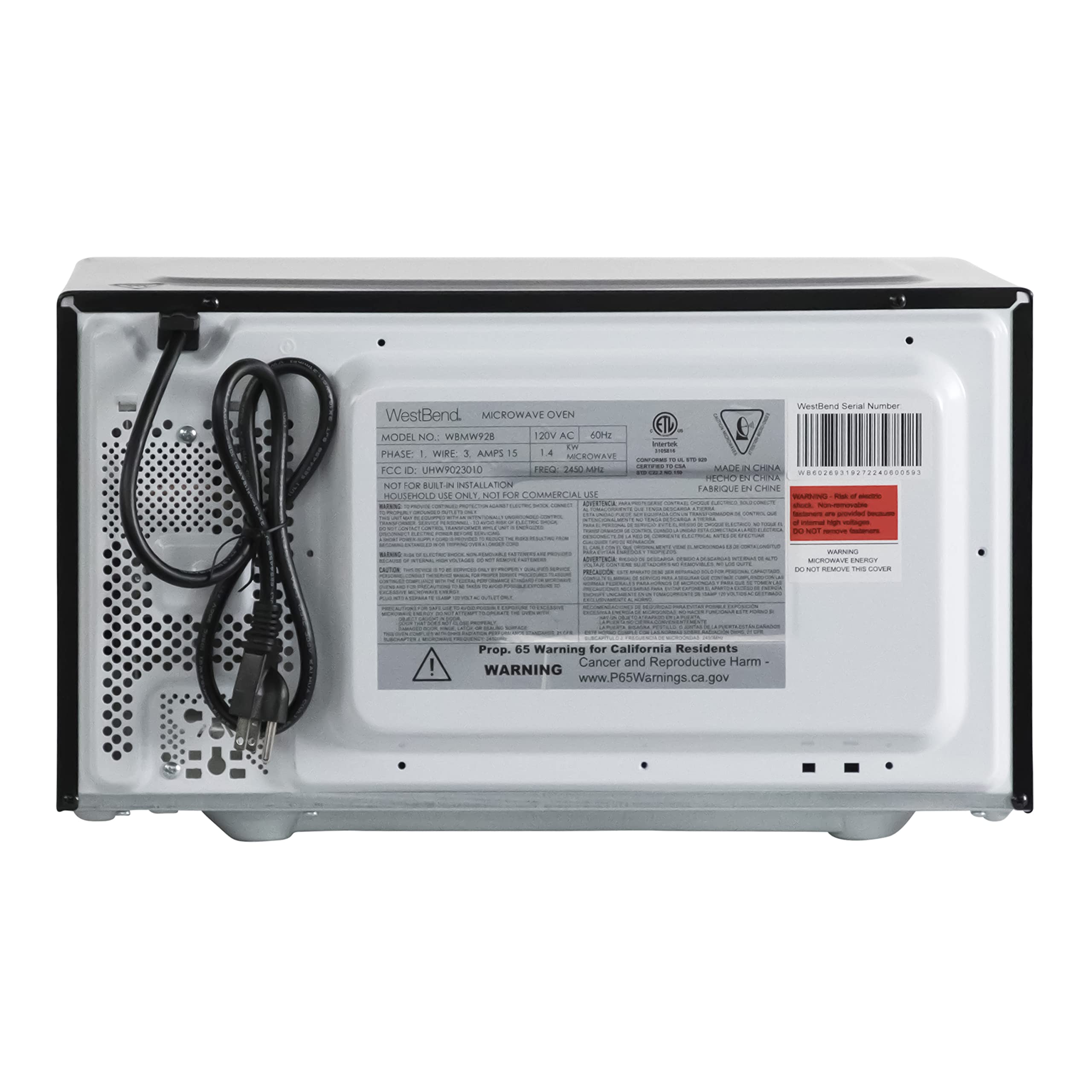 West Bend WBMW92B 900-Watt Compact Microwave Oven with 6 Pre-Set Cooking Modes, Speed Defrost, Electronic Controls & Glass Turntable - Black | Perfect for Dorms, Small Kitchens & Office Break Rooms
