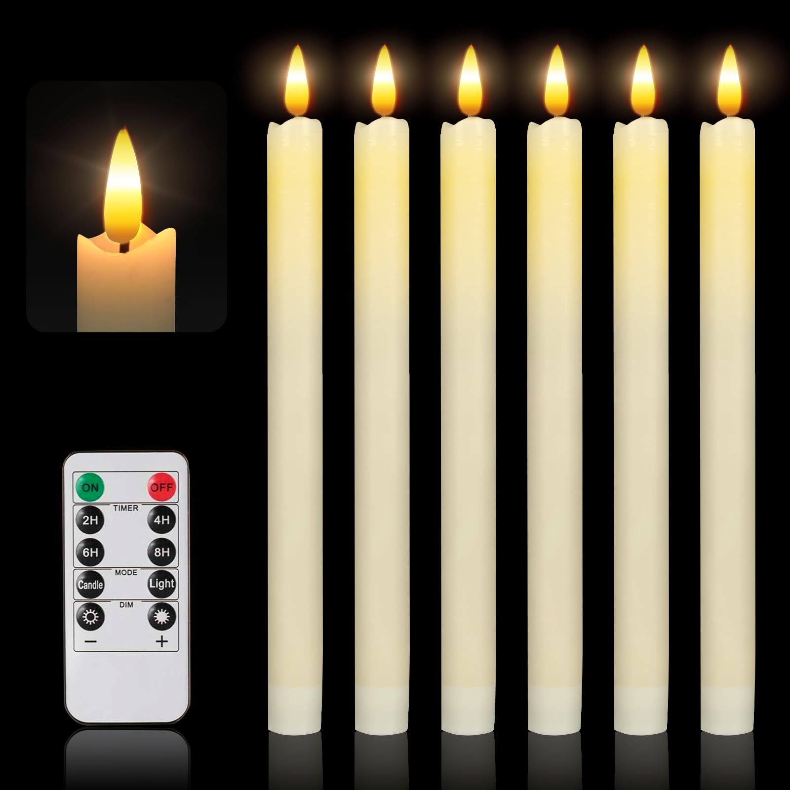 Flameless LED Candles with Remote - 6 Pack Battery Operated Taper Candles with Realistic Flickering Flame, Timer & Dimmer - Ivory Fake Candle Sticks for Wedding, Christmas, Home Decor & Party Lighting