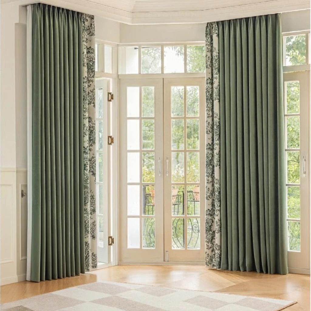 Camila Farmhouse Patchwork Botanical Chenille Blackout Curtains for Living Room & Bedroom - Thermal Insulated Noise Reducing Window Drapes