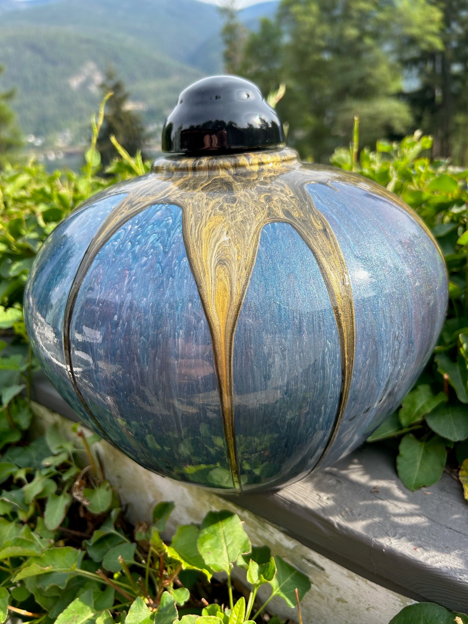 Extra Large Hand-Painted Poplar Wood Urn for Ashes - 10