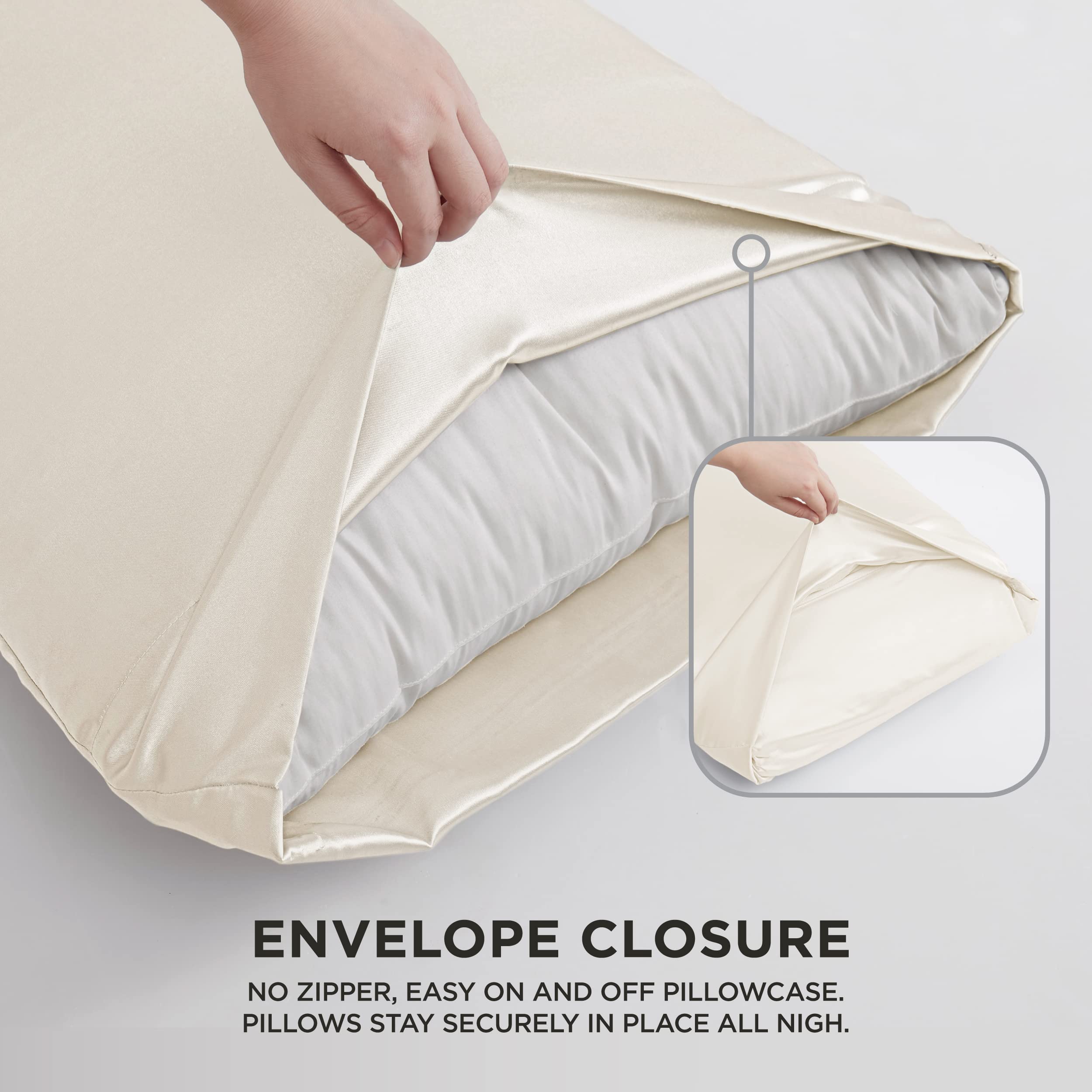 Luxury Juicy Couture King Size Satin Bed Sheet Set - 4 Piece Deep Pocket Silky Smooth Sheets (1 Fitted, 1 Flat, 2 Pillowcases) - Wrinkle & Pilling Resistant - Ivory - Perfect for Master Bedroom, Hotel Luxury, Wedding Gift & Upscale Home Decor