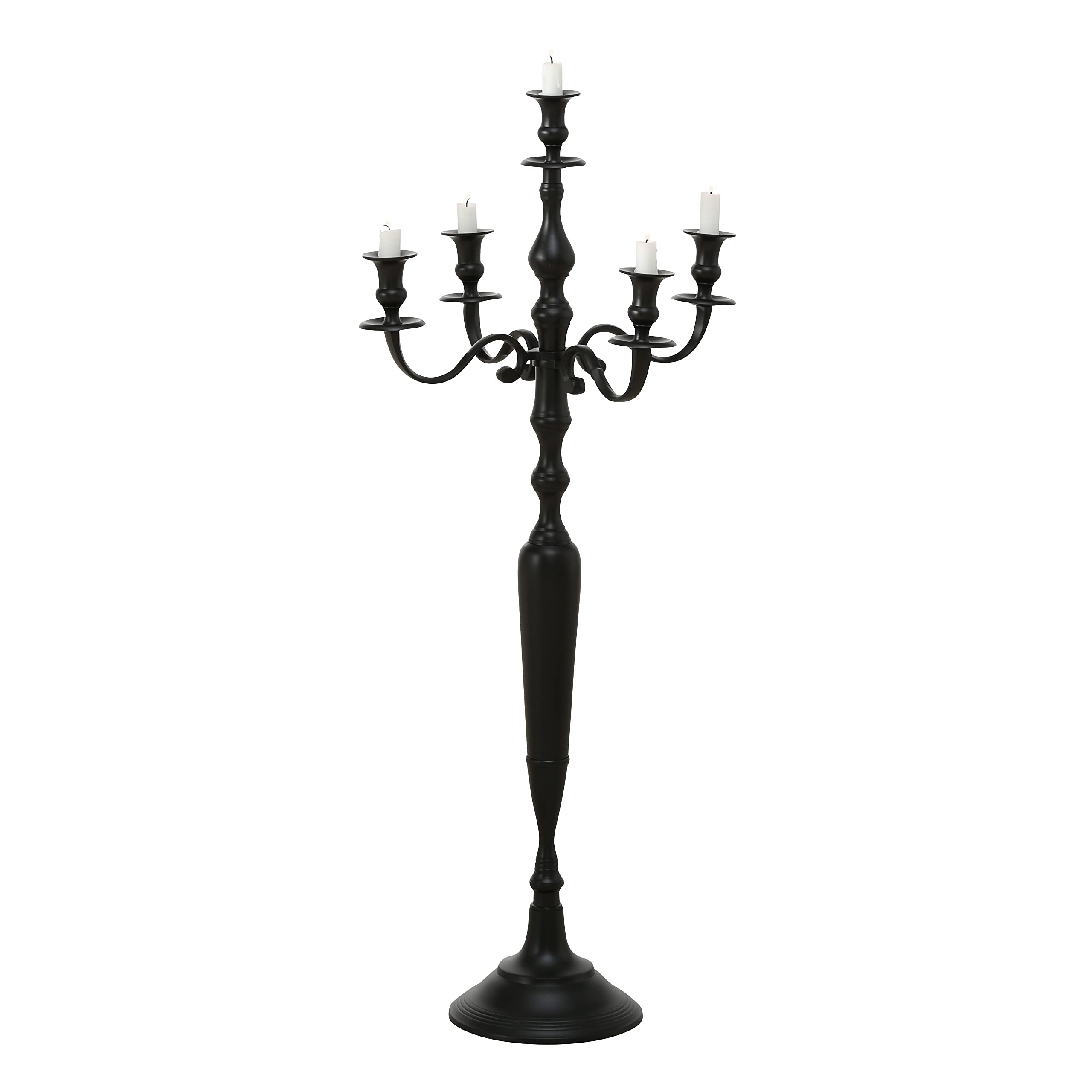 Handcrafted Rustic Black Cast Aluminum Nickel Candelabra - 41.25 Inch Tall Centerpiece for Dining Table, Wedding Decor & Farmhouse Style Home | Hamptons Five Candle Holder