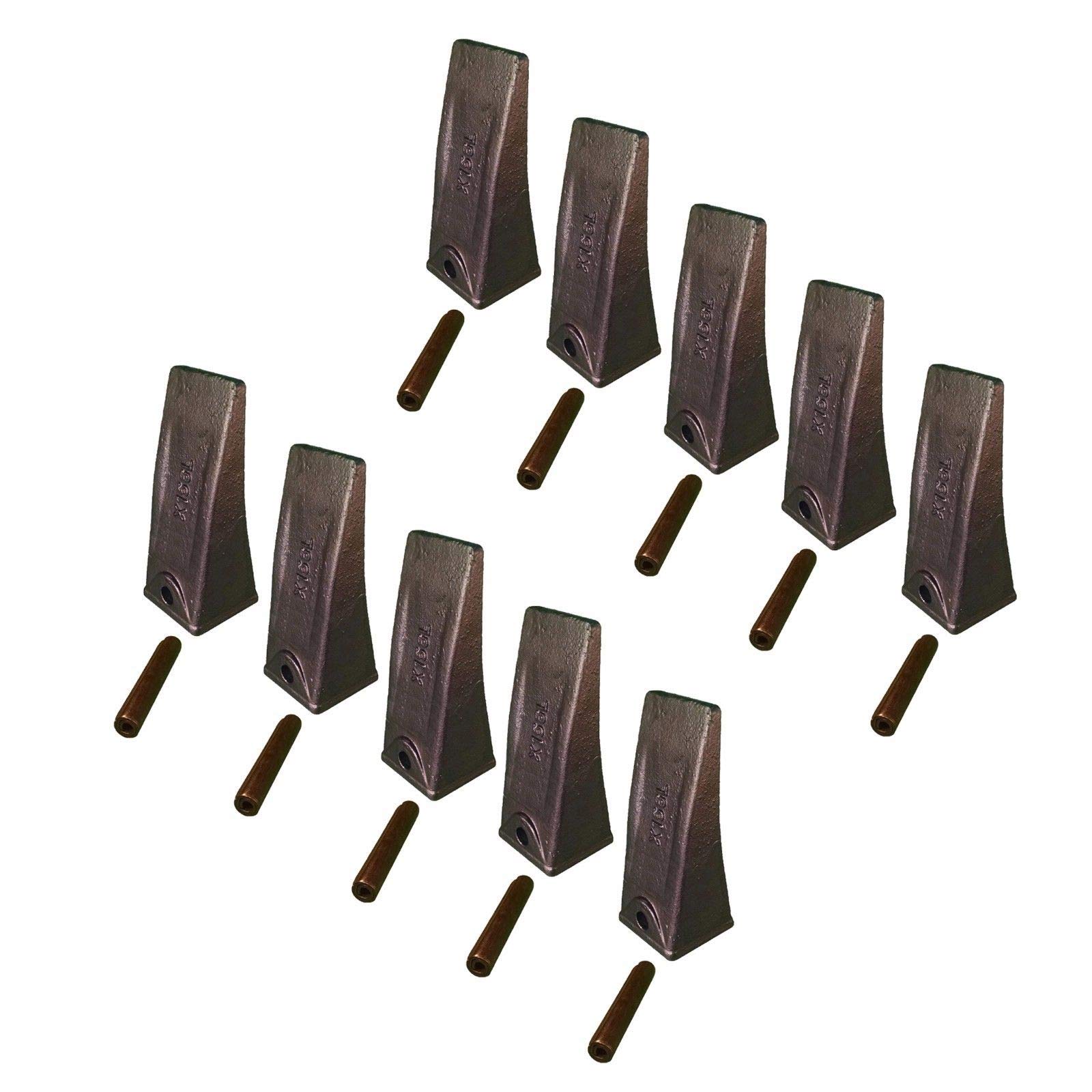 10-Pack Skid Steer & Mini Excavator Bucket Teeth with Roll Pins - X156L P156 Replacement Parts for Dirt Digging & Excavation - Compatible with Various Construction Equipment