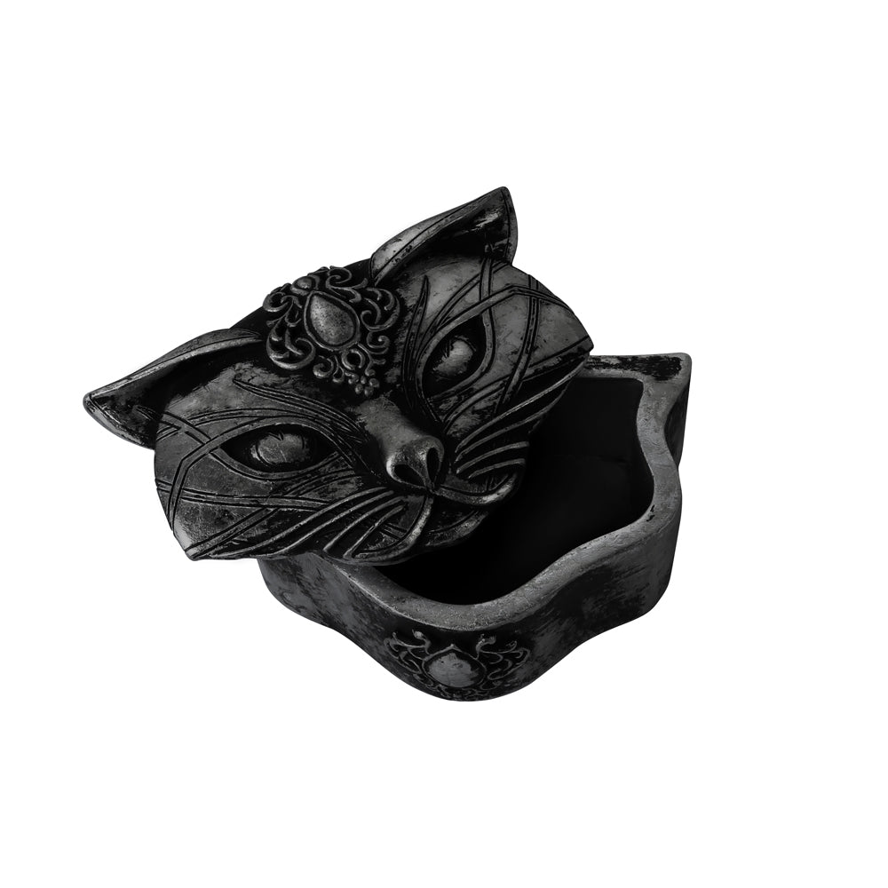 Black Sacred Cat Trinket Box - Handmade Ceramic Jewelry Storage with Lid - Perfect for Home Decor, Gift Giving & Spiritual Altar Use
