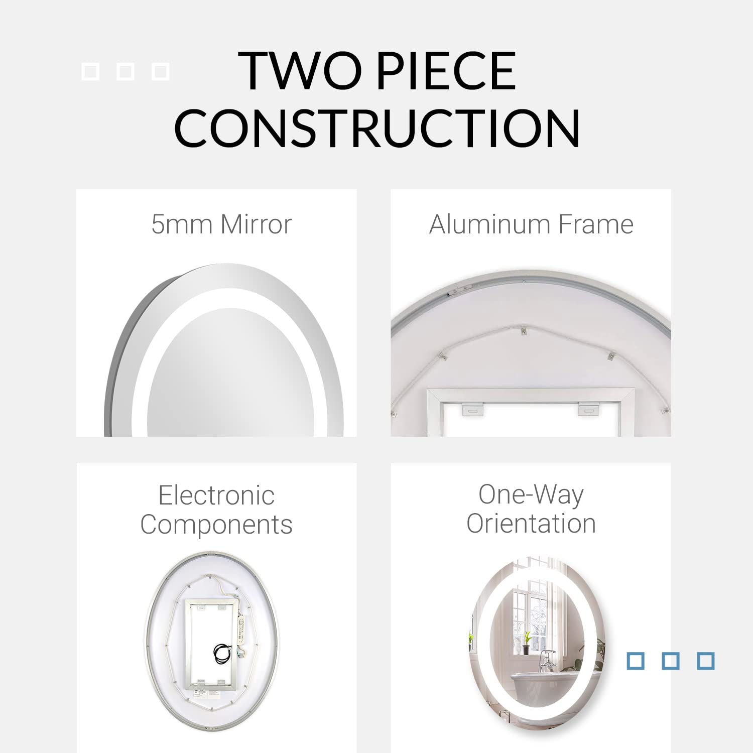 Oval LED Vanity Mirror with Marble Frame - 30