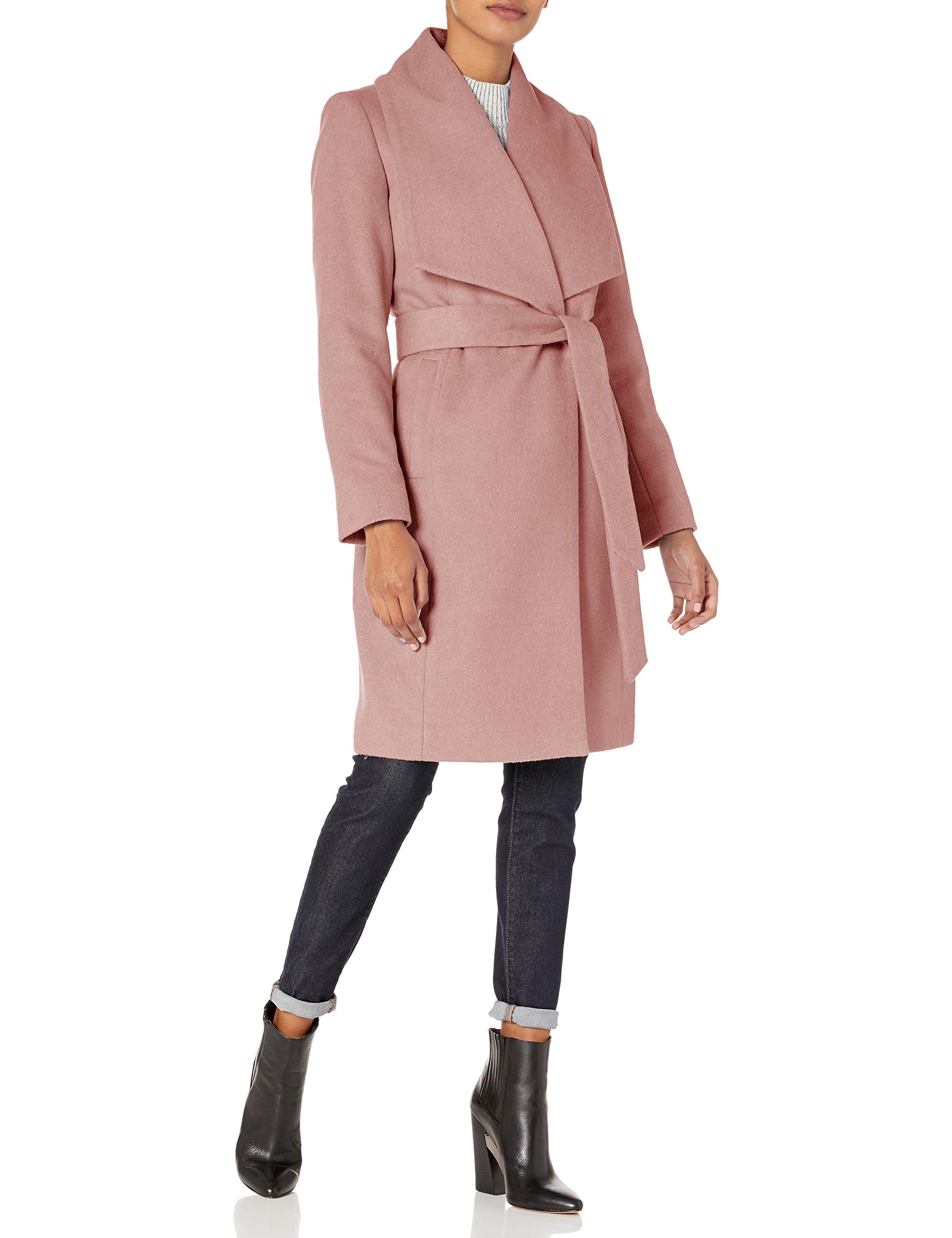 Cole Haan Women's Wool Belted Wrap Coat - Winter Warm Long Trench Coat with Belt for Fashion & Office Wear