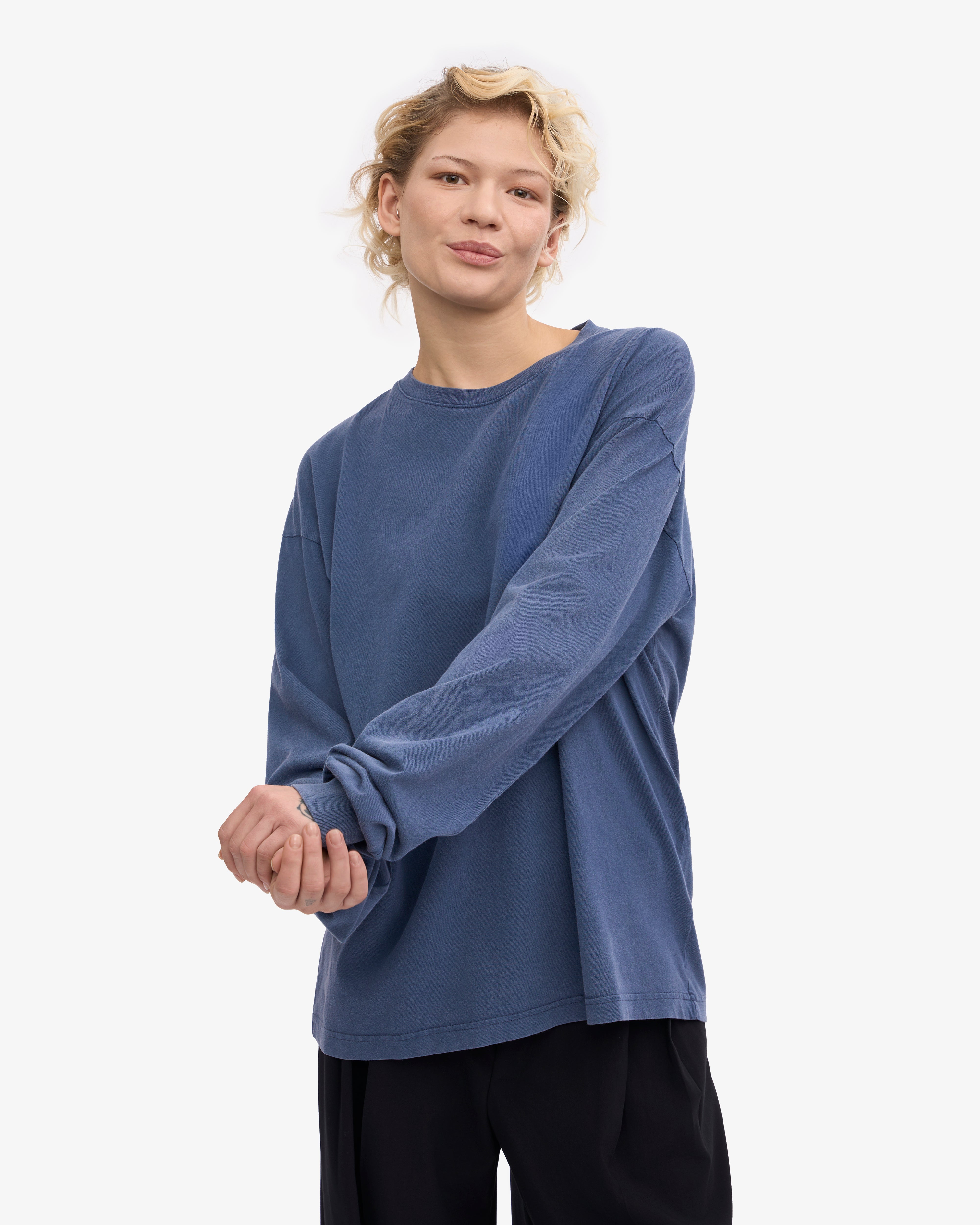 Organic Oversized Long Sleeve T-Shirt for Women - Soft Cotton Comfort Fit - Neptune Blue - Casual Wear, Loungewear & Street Style Outfits