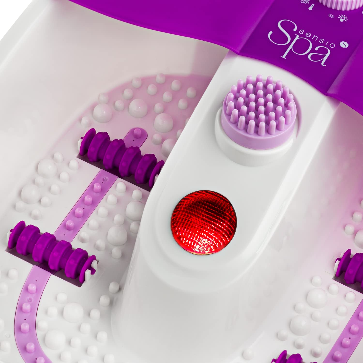 Sensio Spa Foot Massager with Heat, Bubbles & 9 Accessories - Home Pedicure Bath for Relaxation & Therapy - Perfect for At-Home Spa, Post-Workout Recovery & Self-Care (White & Purple)
