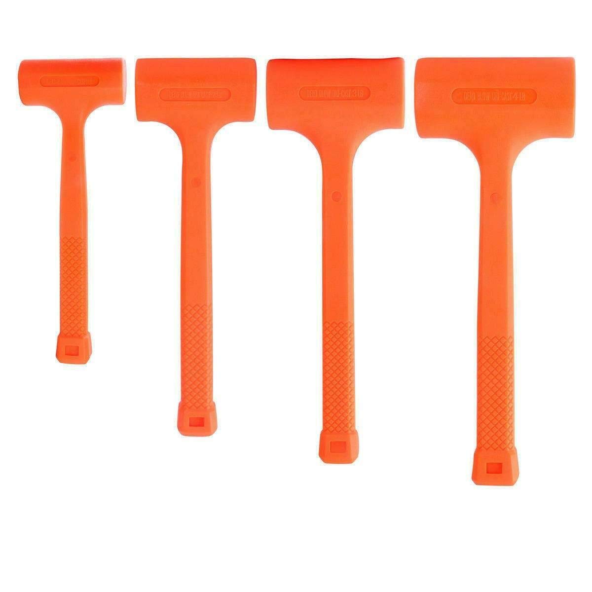 4-Piece Dead Blow Hammer Set (1lb, 2lb, 3lb, 4lb) - Neon Orange, Spark & Rebound Resistant - Perfect for Auto Repair, Metalworking & Woodworking Projects
