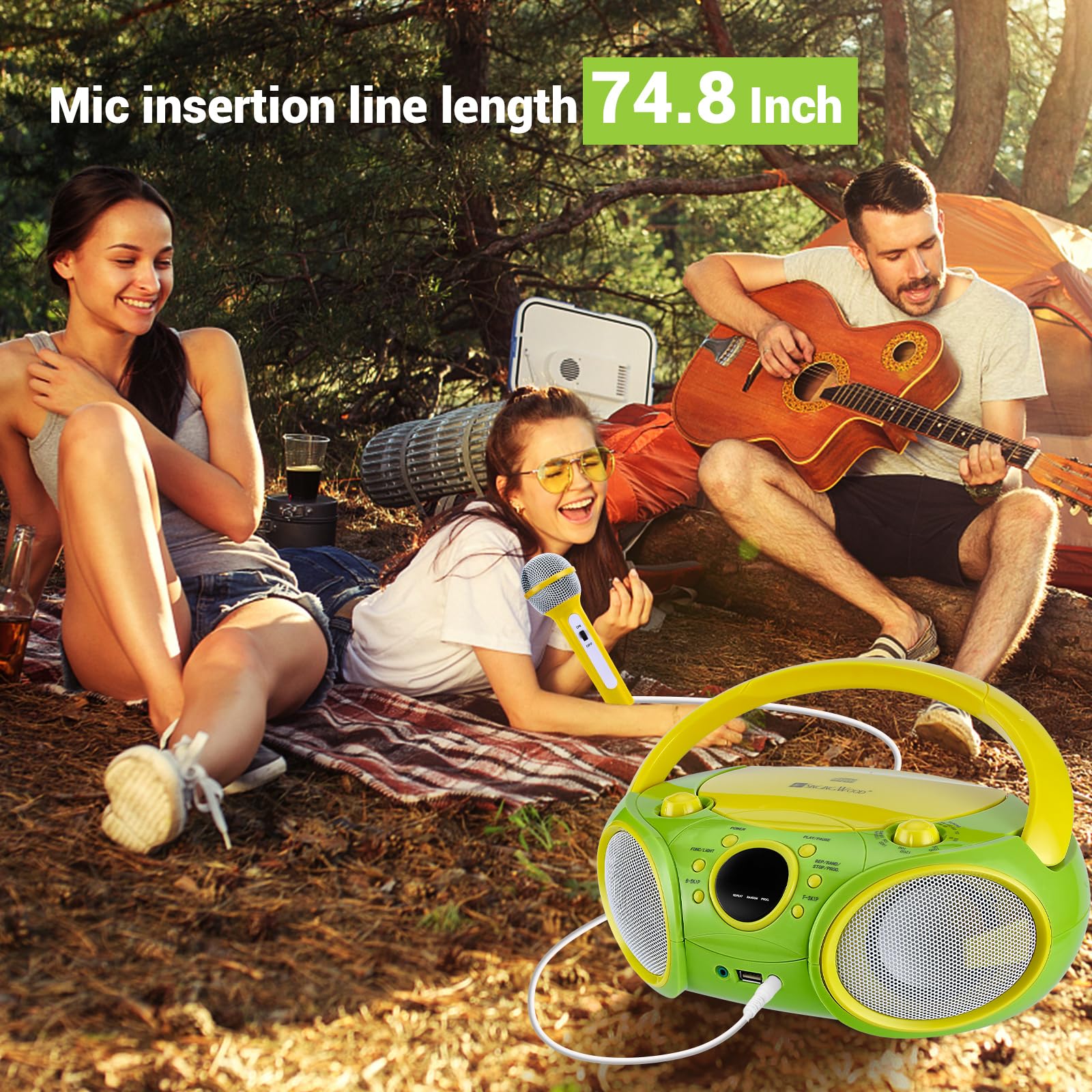Portable Karaoke System with Bluetooth, CD Player, AM/FM Radio & Headphone Jack - Battery or AC Powered for Home & Outdoor Parties (Green) | Perfect for Family Gatherings, Camping & Karaoke Nights