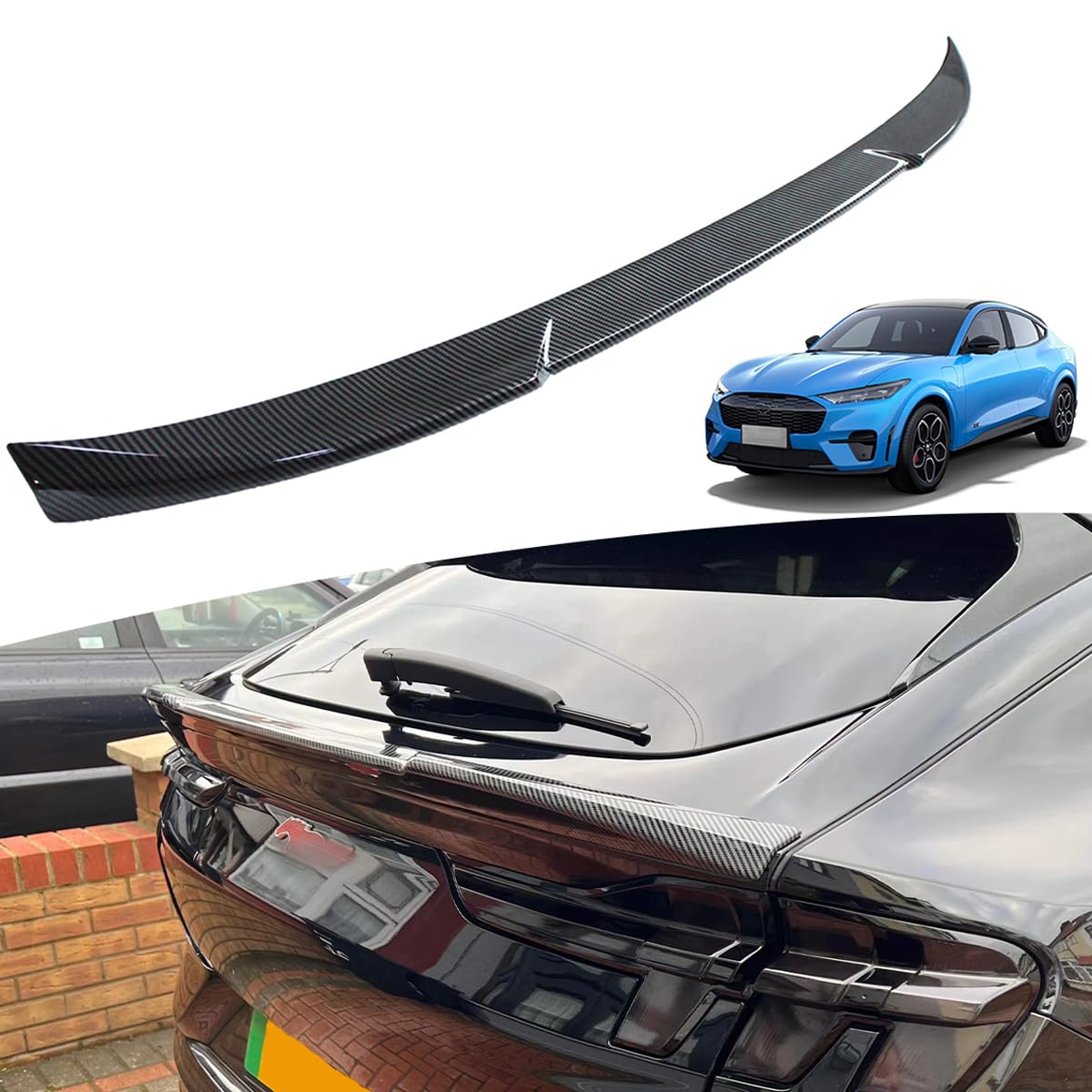 BestEvMod Mustang Mach E Rear Spoiler Trunk Spoiler Wing - Carbon Fiber Exterior Accessory Compatible with 2021-2024 Models | Enhance Style & Aerodynamics for Ford Mustang Mach E