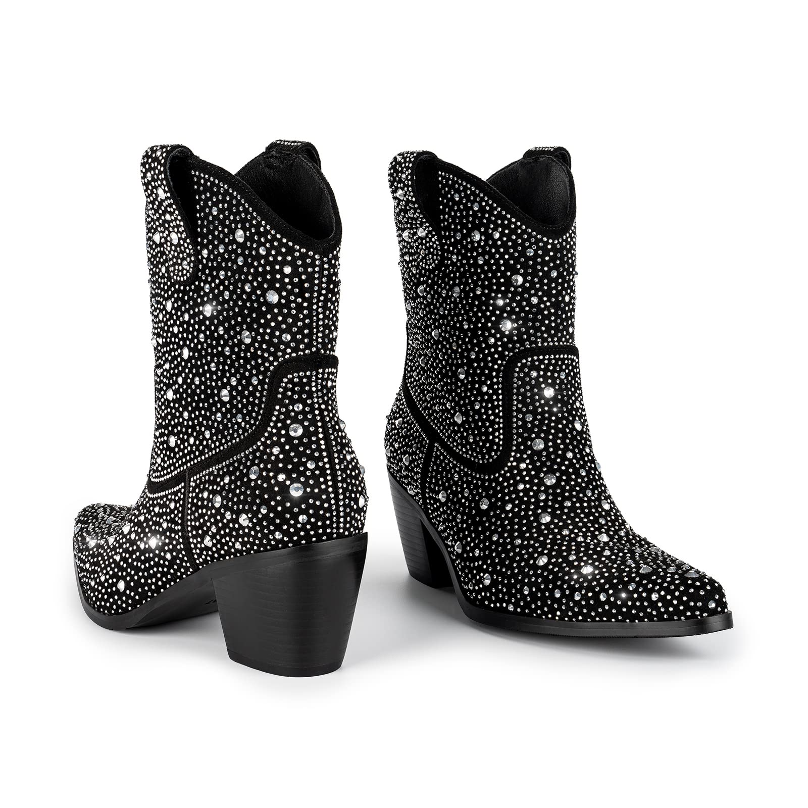 Sparkly Rhinestone Cowgirl Boots for Women - Western Style Wide Calf Glitter Boots with Chunky Heel | Perfect for Country Concerts, Line Dancing & Cowgirl Fashion Outfits