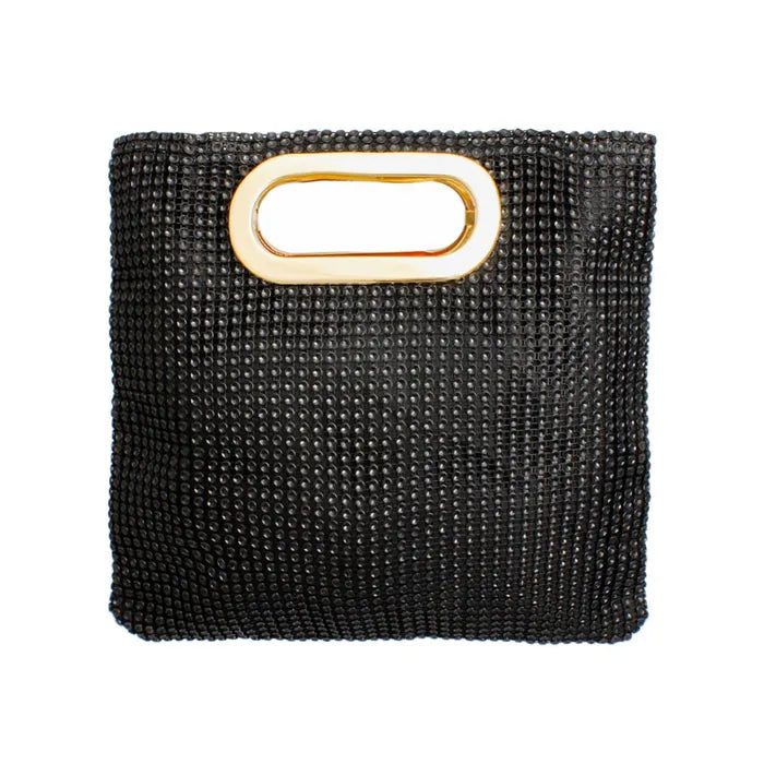 Elegant Black Rhinestone Mesh Square Clutch Purse for Women - Perfect for Evening Parties, Weddings & Special Occasions