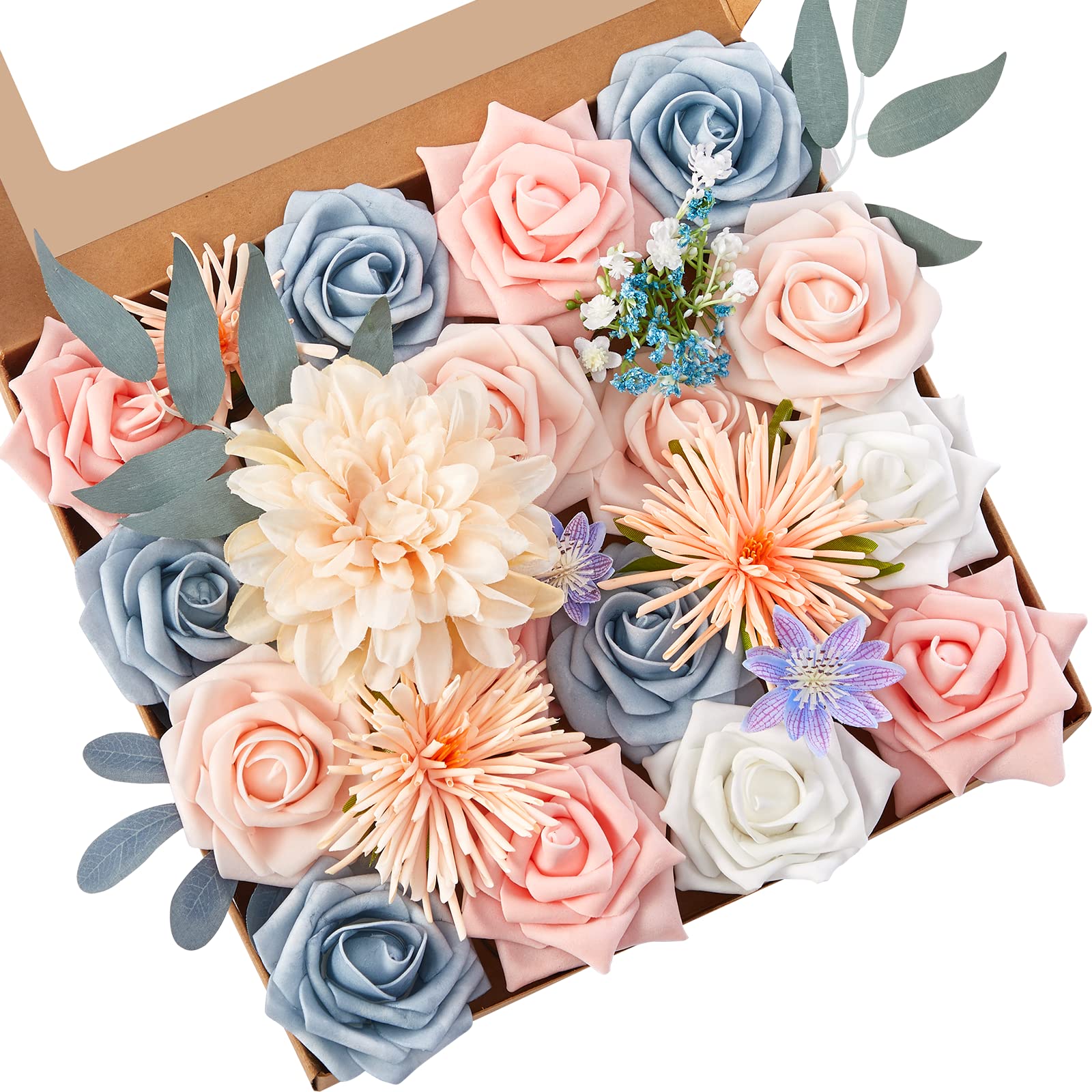 Serwalin Artificial Silk Flowers - Blue & Pink Fake Flowers for DIY Wedding Bouquets, Bridal Arrangements, Baby Shower Decor, Home & Cake Decoration | Perfect for Wedding Centerpieces, Party Decorations & Floral Crafts