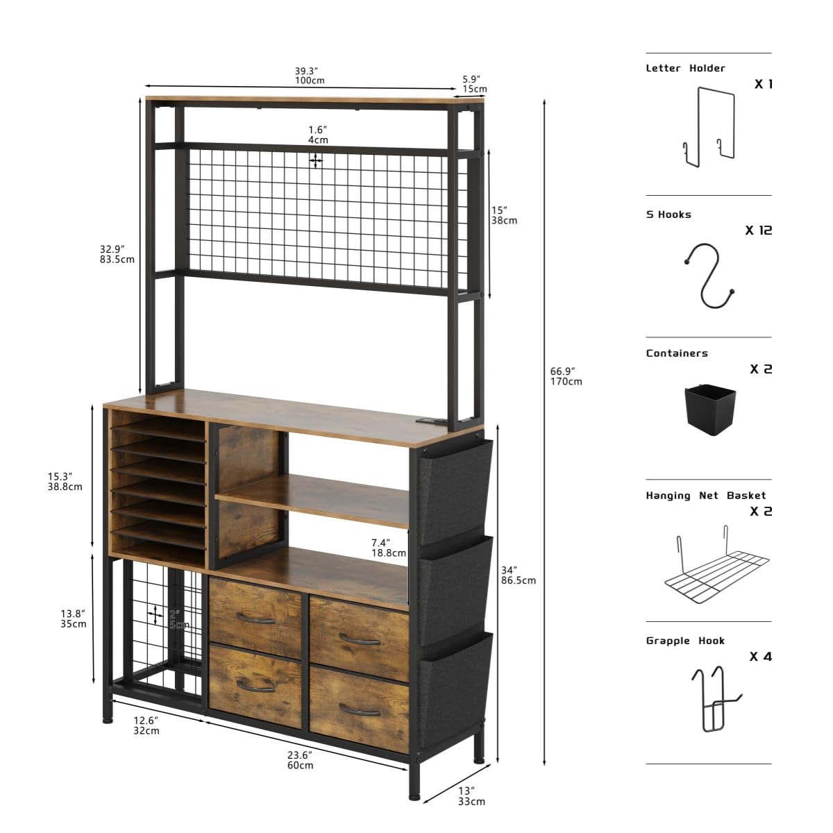 Large Craft Storage Cabinet with Charging Station - Organizer for Cricut Machines, Craft Tools & Vinyl Rolls - Rustic Brown Crafting Desk for DIY Projects, Scrapbooking & Home Decor