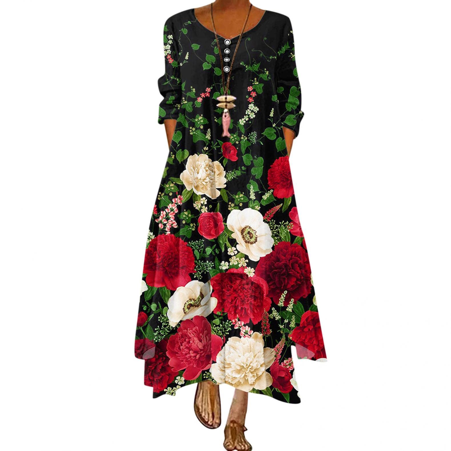 Plus Size Floral Maxi Dress for Women - Loose Bohemian Summer Beach Caftan with Pockets | Perfect for Vacations, Poolside Lounging & Casual Outings