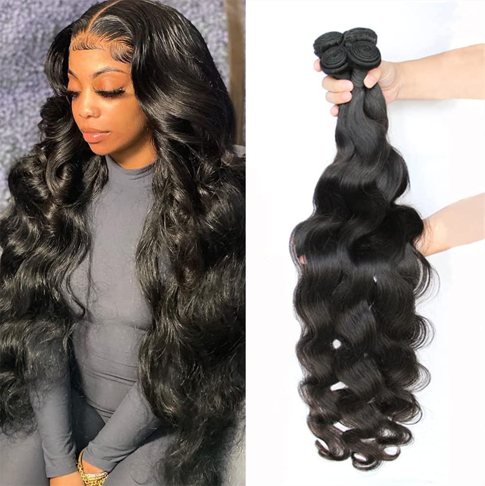 YISEA 100% Unprocessed Brazilian Virgin Human Hair Weave Extensions - 4 Bundles Body Wave (26, 24, 22, 20 Inches) 12A Grade Natural Color for Hair Extensions & Styling - Perfect for Daily Wear, Parties & Special Occasions