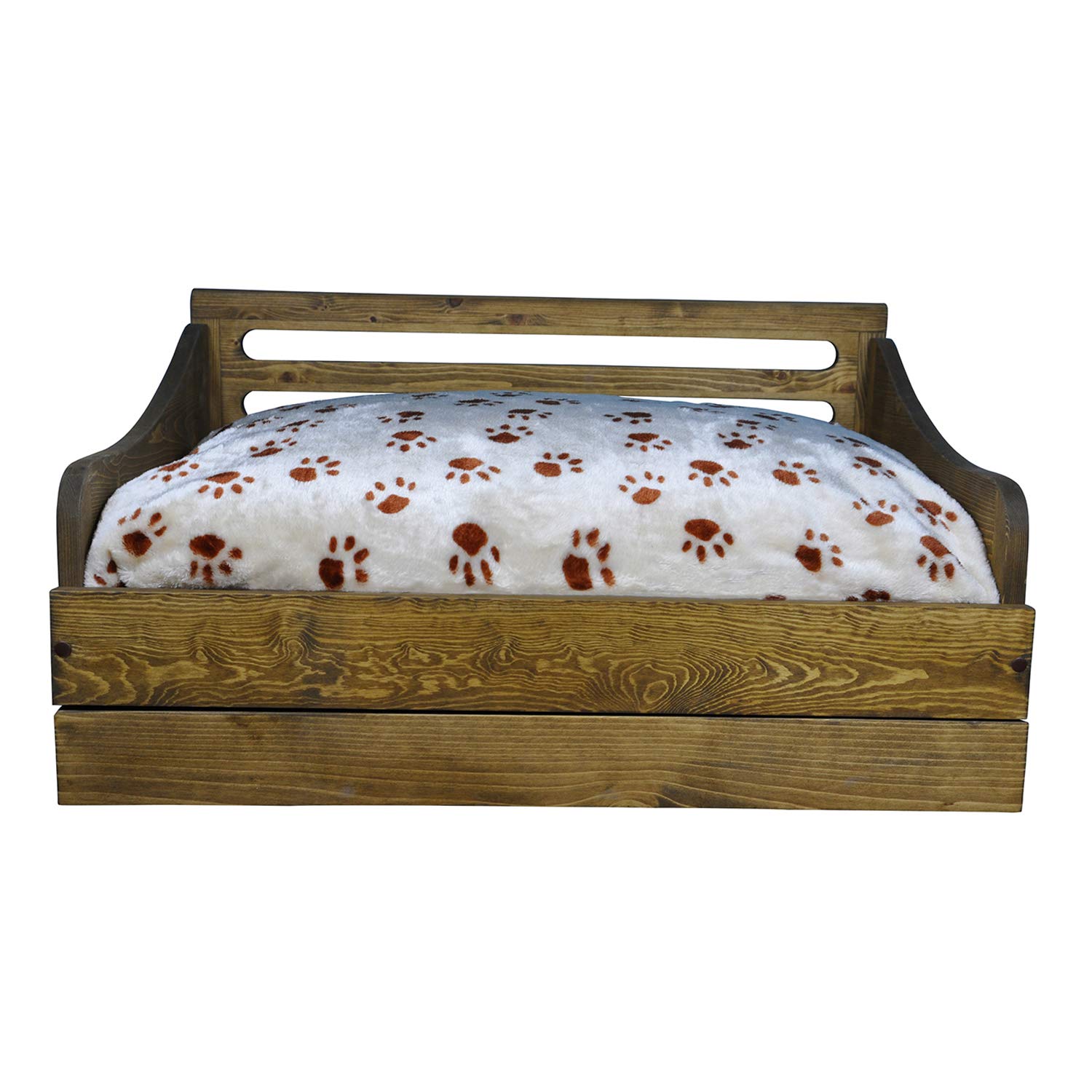 Stylish Rustic Brown Wooden Pet Bed with Feeder - Small Multipurpose Pet Furniture for Dogs & Cats - Perfect for Living Room, Bedroom or Outdoor Use