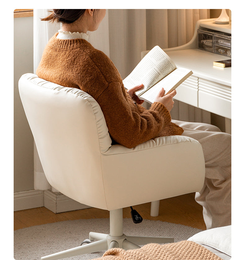 Organic Leather Dressing Stool - Adjustable Cream Makeup Vanity Chair for Salon, Bedroom & Bridal Makeup | Portable Cosmetic Stool with Wheels