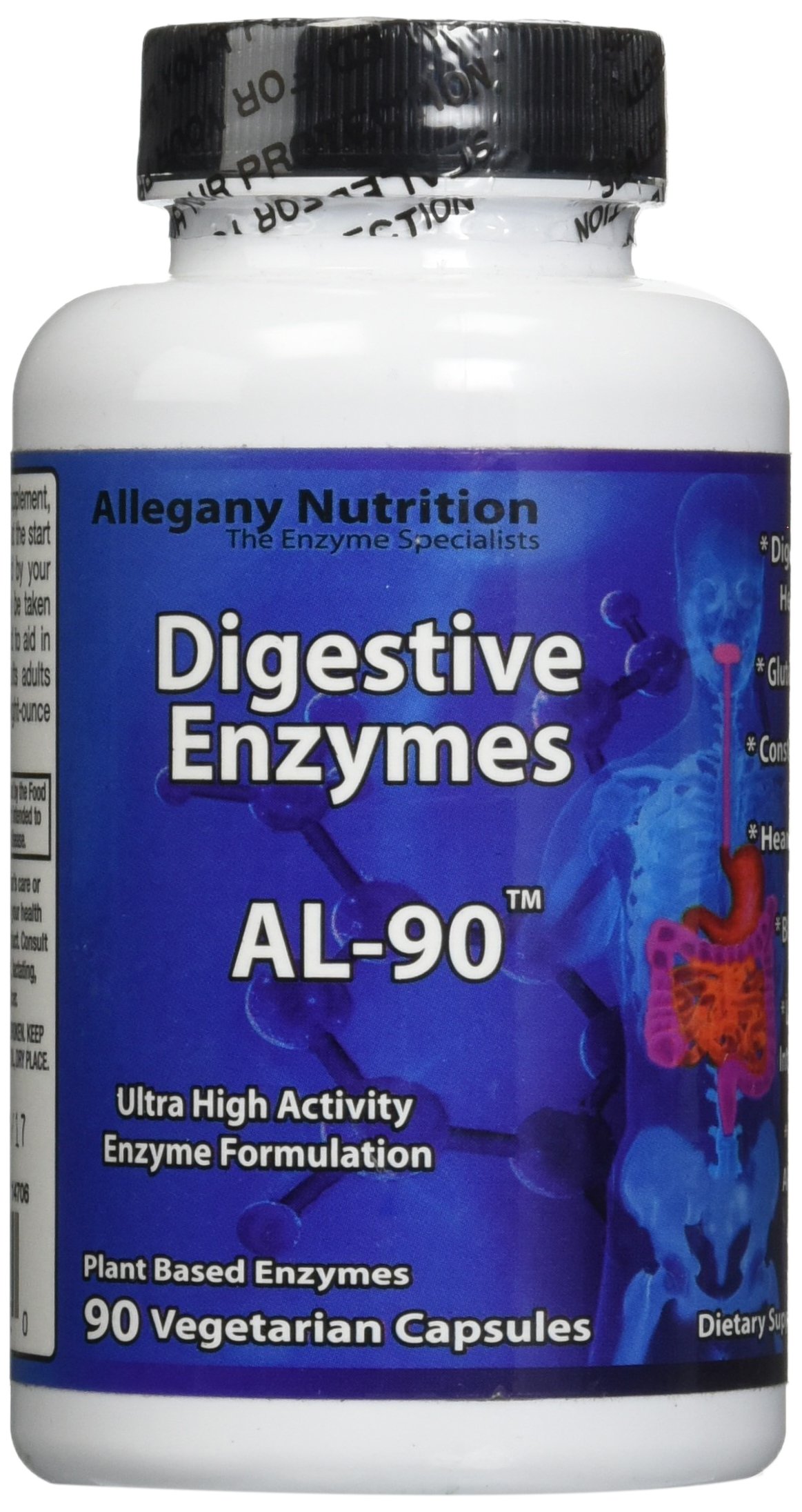 Allegany Nutrition Gluten Free Digestive Enzymes Supplement - 90 Capsules for Gut Health & Digestion Support | Ideal for Sensitive Stomachs & Gluten-Free Diets