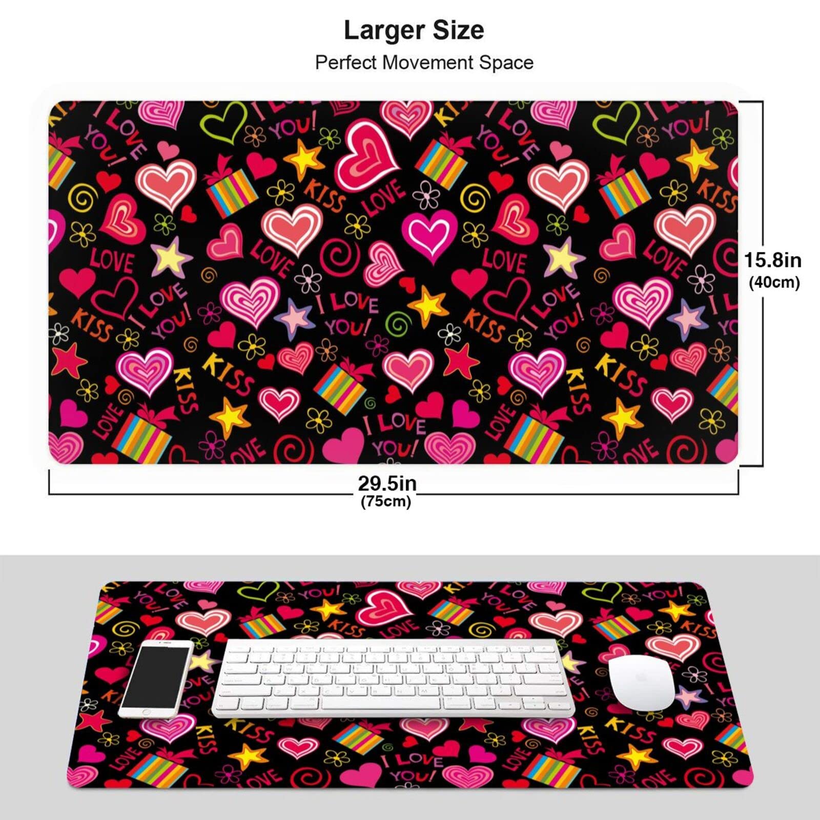 Romantic Heart Mouse Pad - Non-Slip Rubber Desk Mat for Office, Gaming & Home Use - Extended Rectangle Mousepad for Computers & Laptops | Perfect Gift for Valentine's Day & Couples