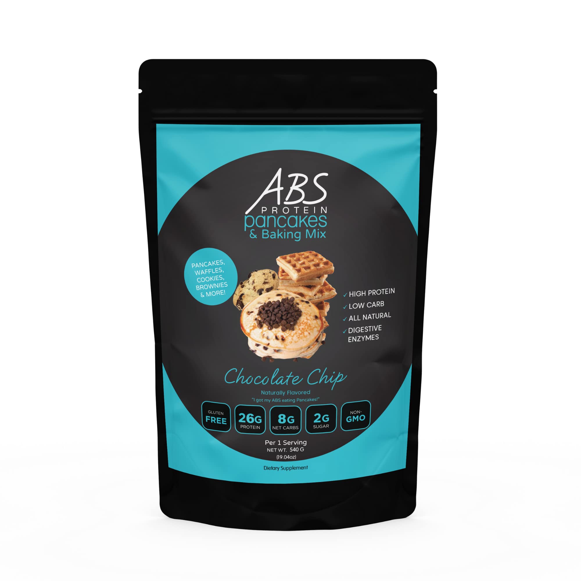 High Protein Pancake Mix - ABS Protein Pancakes & Waffles Mix - Chocolate Chip Flavored - Gluten Free, Keto Friendly, Low Carb, Low Sugar - 1lb (16oz) for Healthy Breakfast & Post-Workout Recovery - Perfect for Bodybuilders & Fitness Enthusiasts