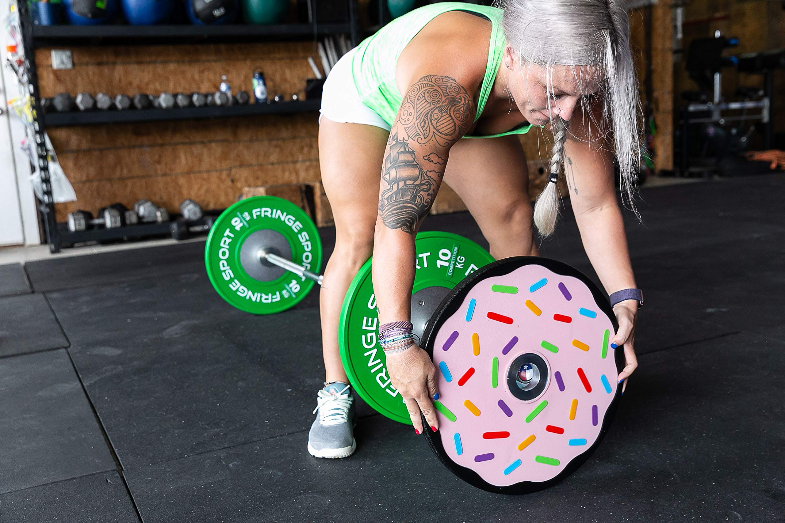 Fringe Sport Donut Weight Plates - Pair of Bumper Plates with Hard Chrome Plating & Stainless Steel Insert | Durable Polyurethane Low-Bounce Barbell Weights for CrossFit, Powerlifting & Home Gym Workouts
