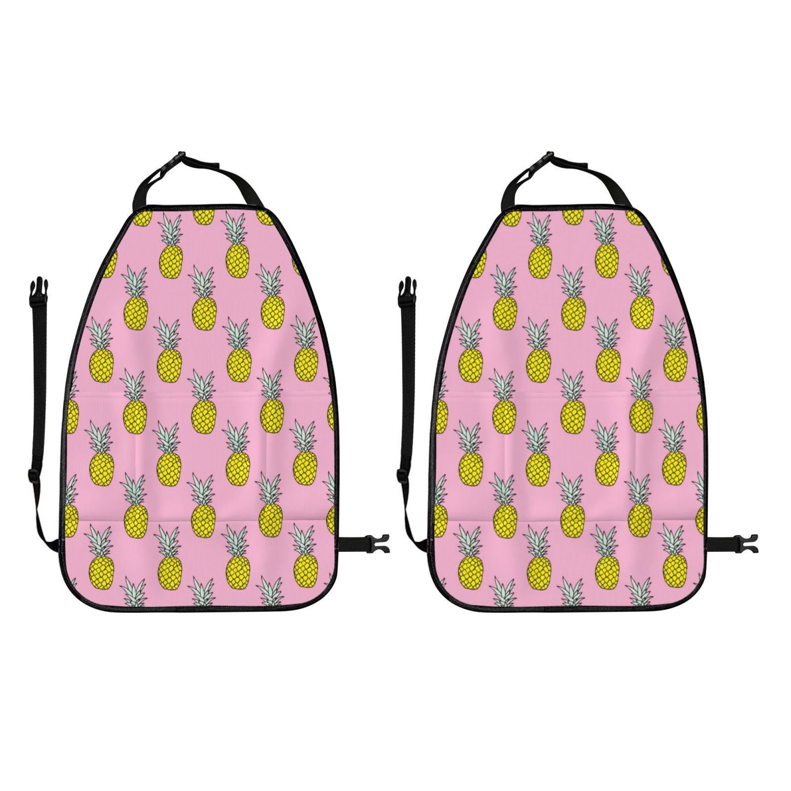 2-Piece Backseat Car Organizer Set - Cute Yellow Pineapple & Pink Car Storage Organizer for Seats | Car Seat Organizer with Pockets | Perfect for Road Trips, Kids Toys & Car Accessories (Ideal for SUVs, Minivans & Family Cars)