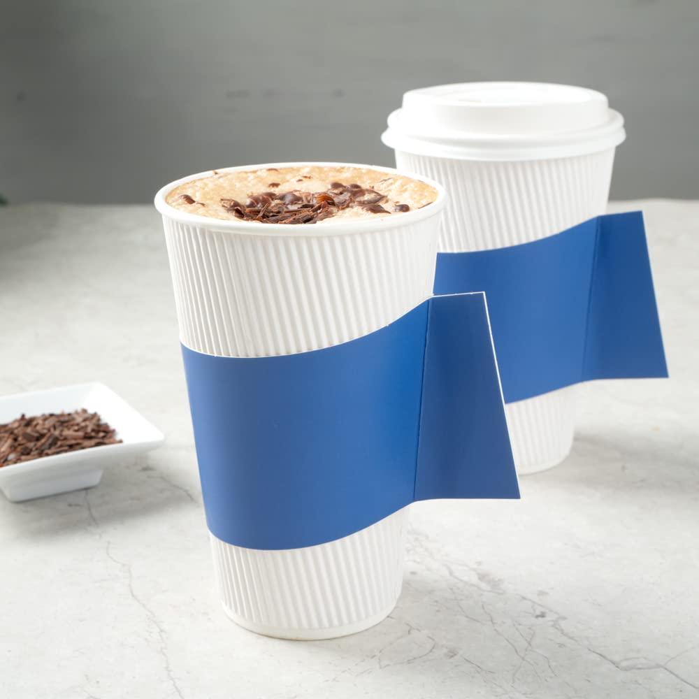 Restpresso Hot Coffee Sleeves with Handle - 1000 Disposable Cup Sleeves for 12, 16 & 20 oz Cups | Navy Blue Paper Cup Jackets | Ideal for Coffee Shops, Cafes & Takeout Services