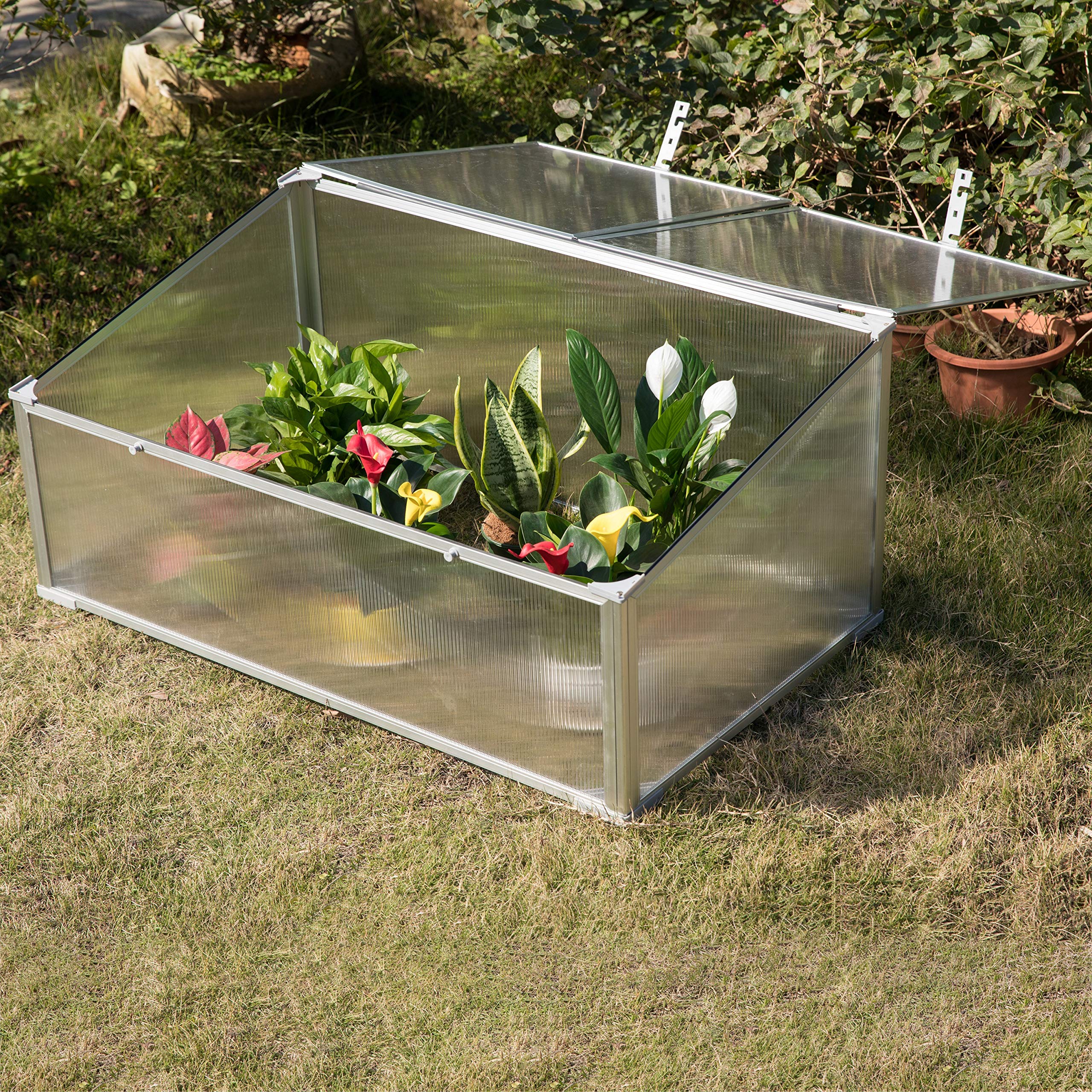 Portable Aluminum Cold Frame Greenhouse - Bottomless Flower Box & Plant Protector with UV-Blocking Transparent Double Walled PVC Panels | Perfect for Seed Starting, Winter Gardening, and Outdoor Plant Protection