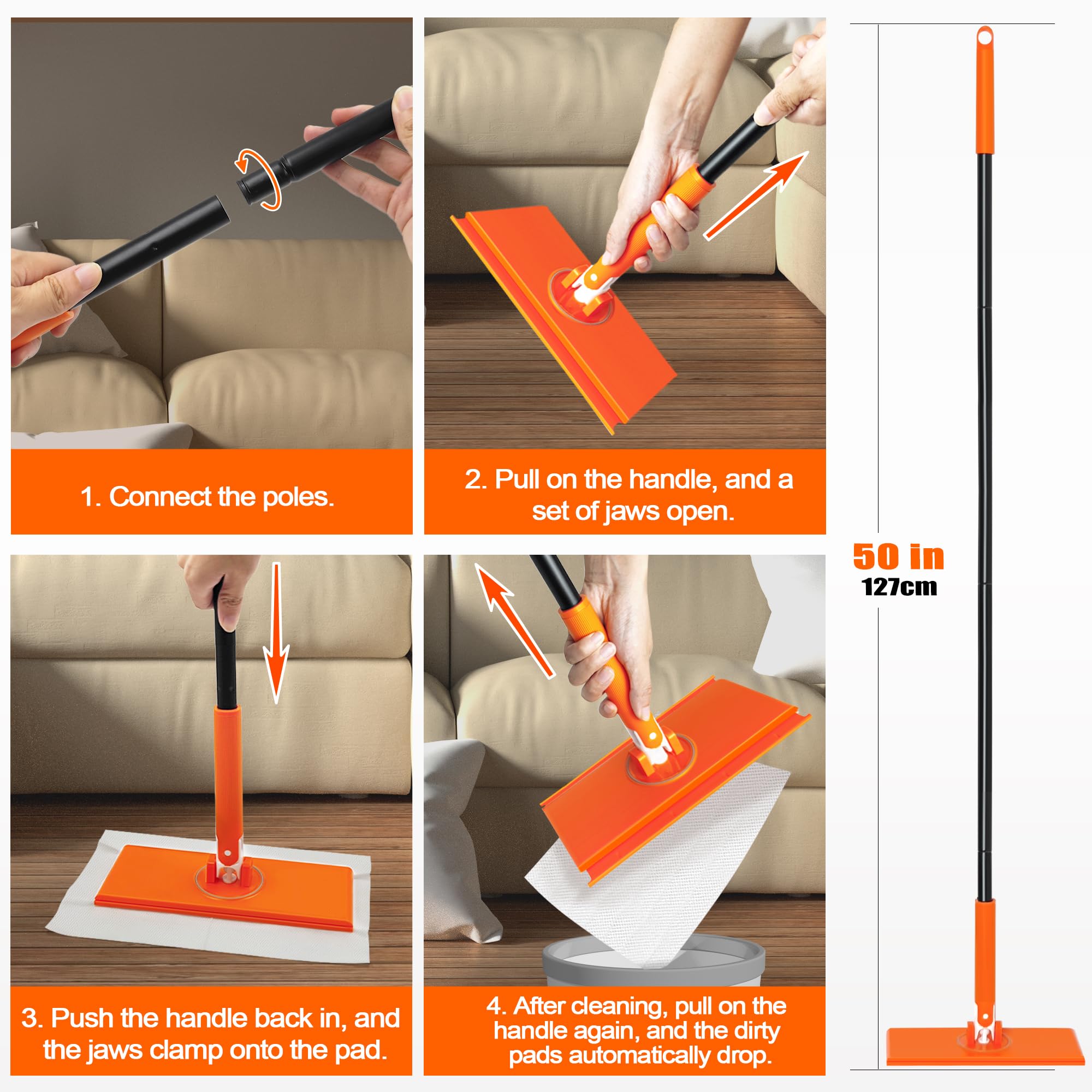 JEHONN 2-in-1 Sweeper Mop Starter Kit - Compatible with Swiffer Pads for Multi-Surface Cleaning | Includes 10 Dry Sweeping Cloths & 10 Wet Mopping Refills | Perfect for Kitchen, Wall, Window & Hard Floor Cleaning
