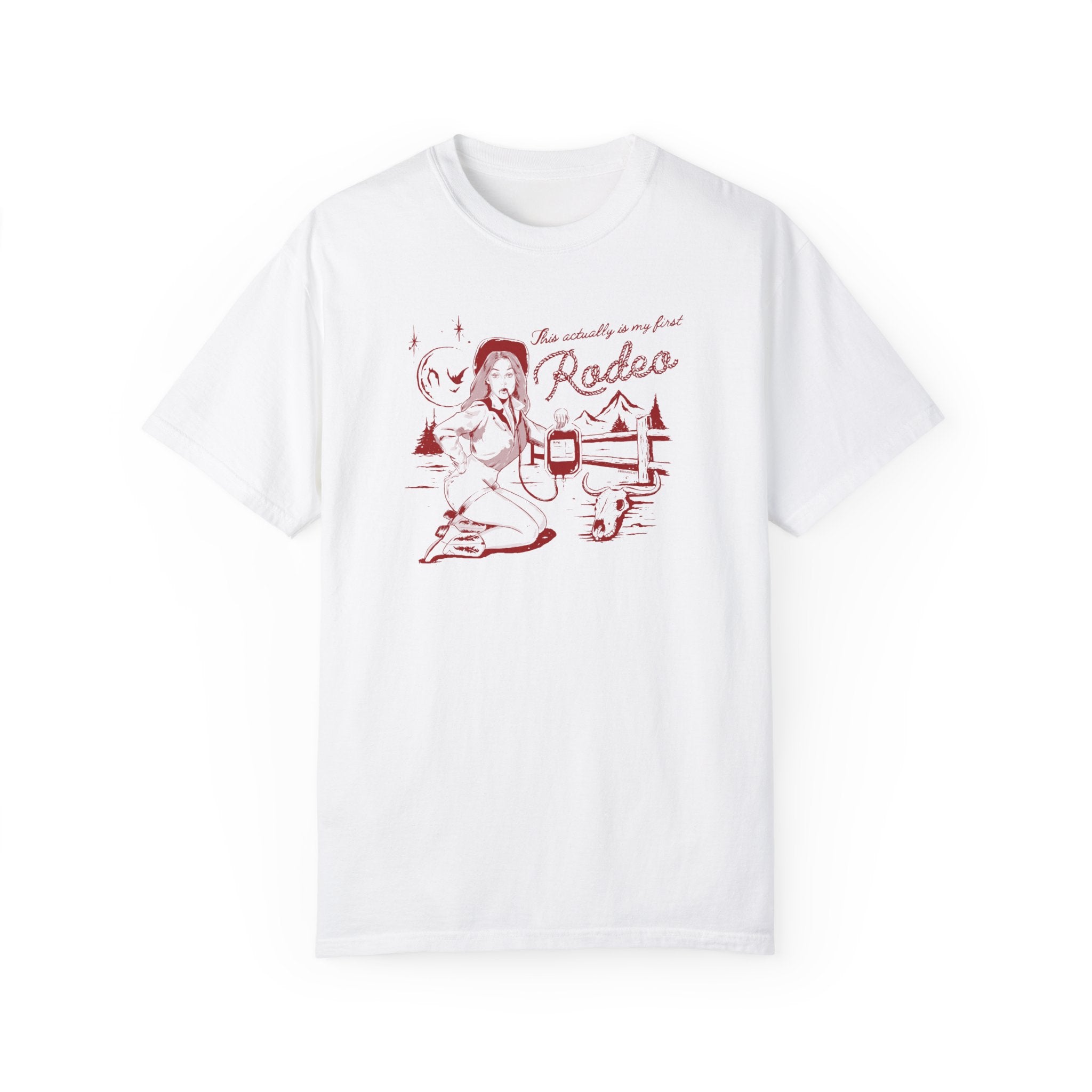 This Actually Is My First Rodeo T-Shirt - Funny Cowboy Western Graphic Tee for Men & Women - Perfect for Rodeo Events, Country Concerts and Western Parties