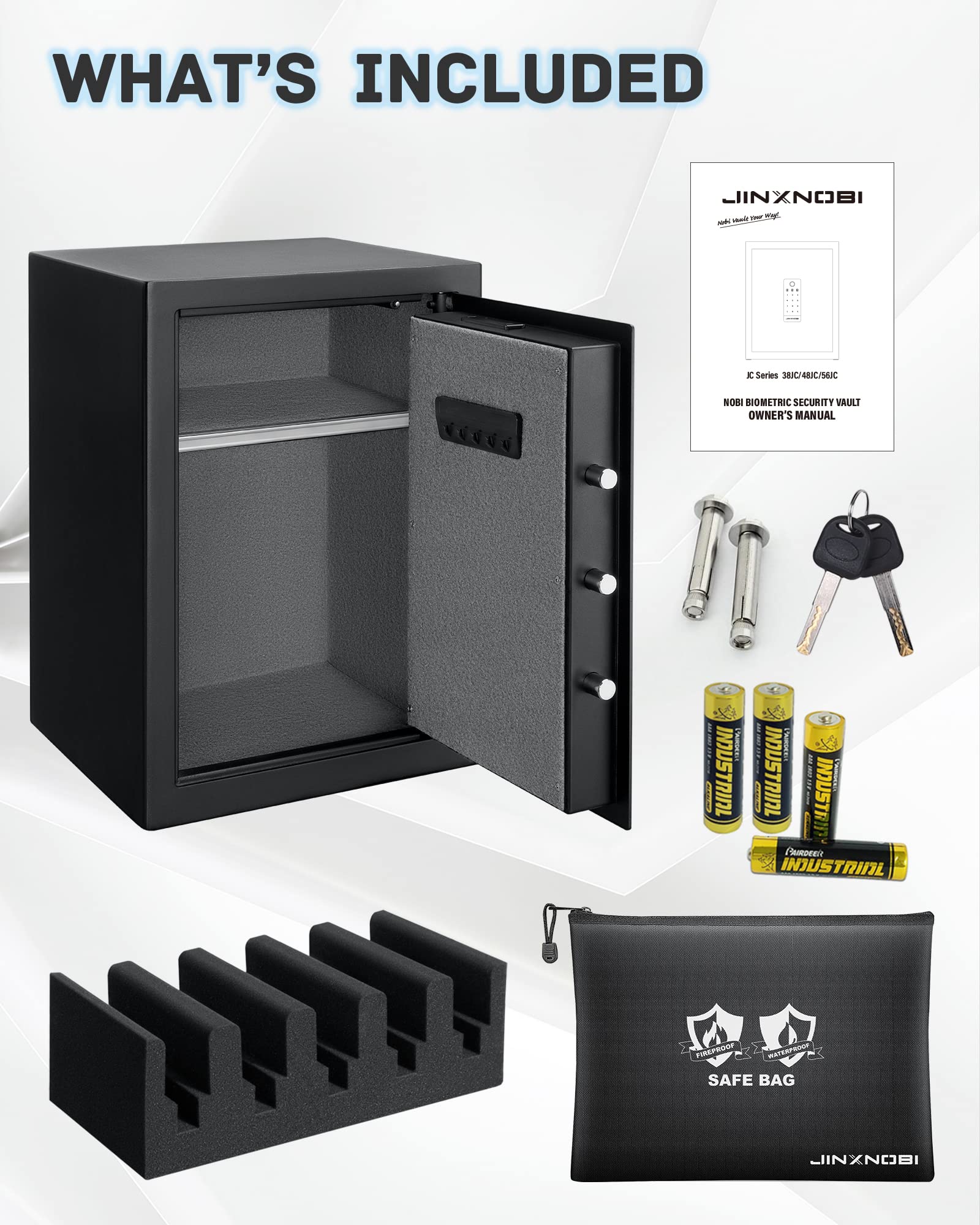2.63 Cubic Feet Biometric Fingerprint Safe Box - Fireproof & Waterproof Security Safe with Smart Touch Lock for Home, Office, Hotel - Includes 5-Gun Rack for Pistols Storage - Perfect for Valuables, Documents & Firearm Protection
