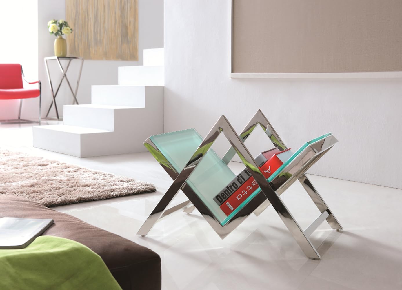 Pasargad Luxe Collection - Premium Glass & Steel Magazine Holder for Home & Office Organization - Stylish Storage for Books, Newspapers & Magazines